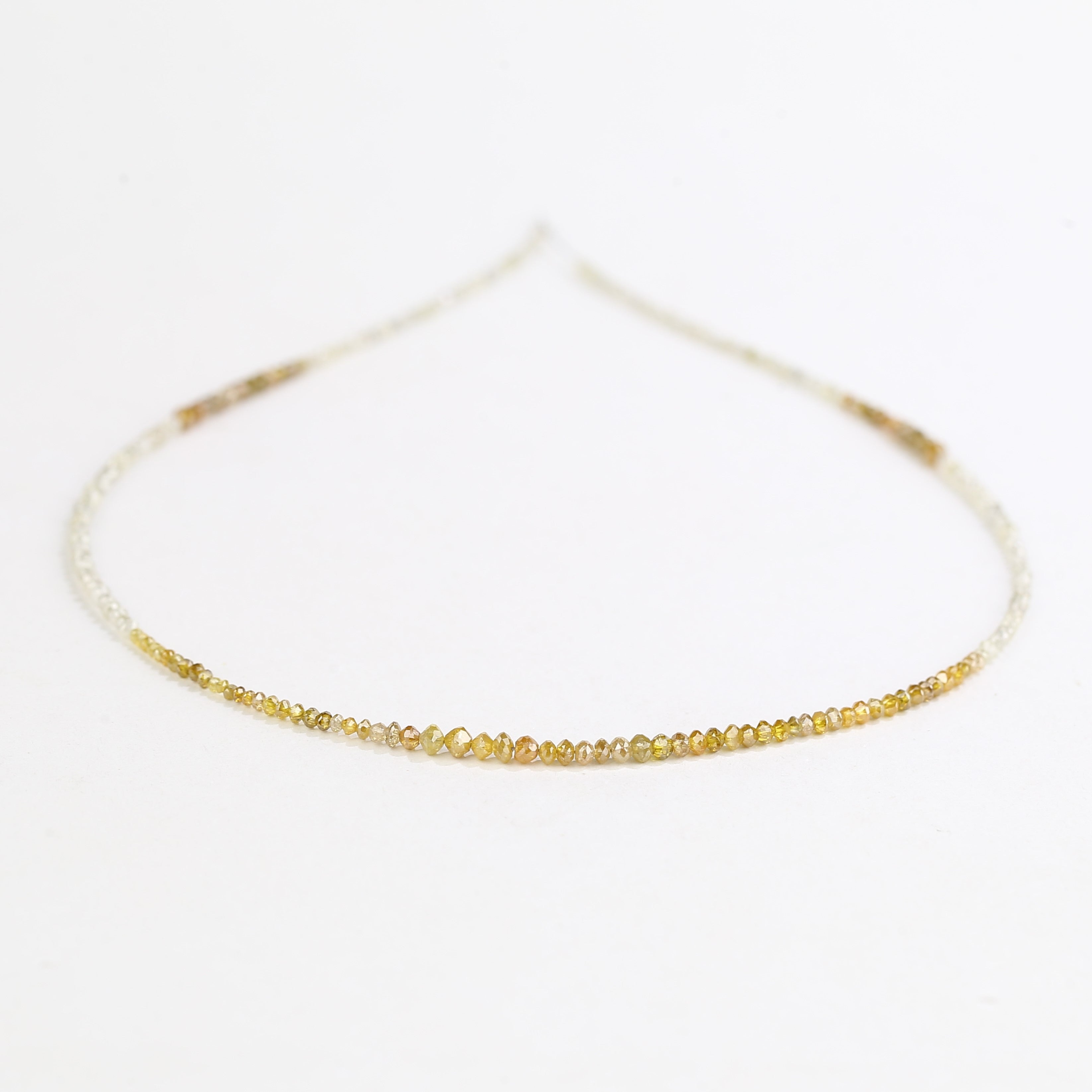 15 Carat Natural Yellow White Diamond Beads Necklace 1.50- 2.50 mm