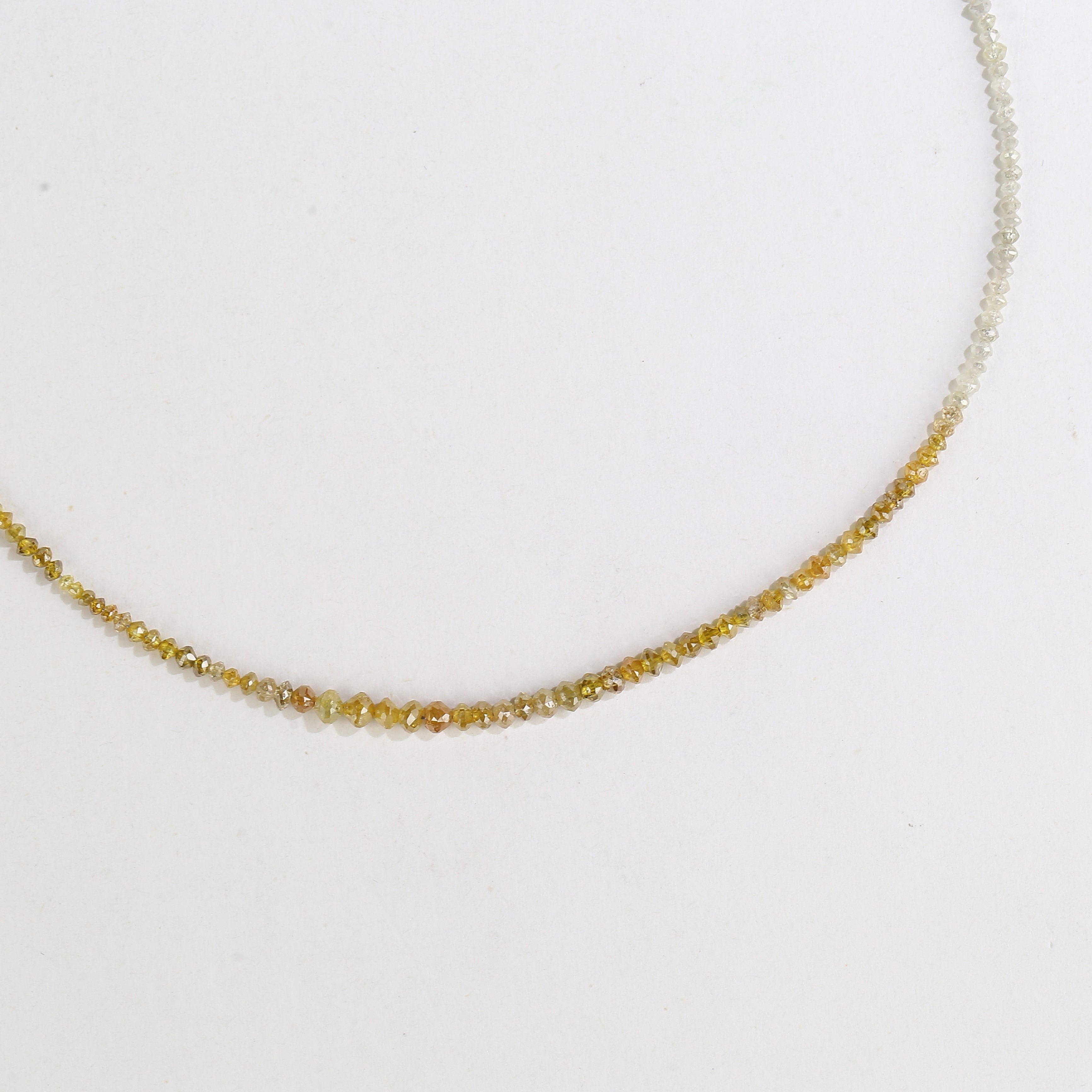 15 Carat Natural Yellow White Diamond Beads Necklace 1.50- 2.50 mm