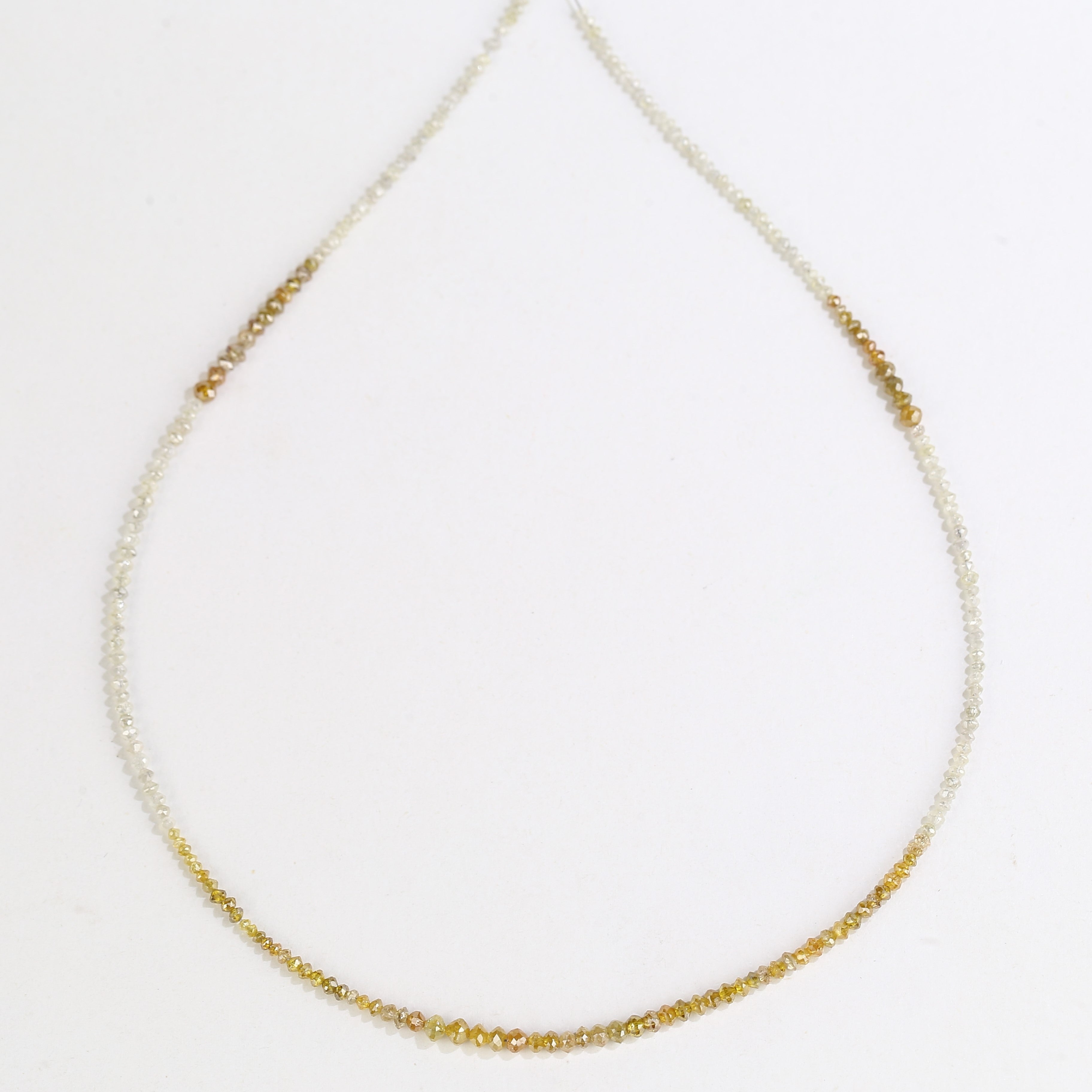 15 Carat Natural Yellow White Diamond Beads Necklace 1.50- 2.50 mm