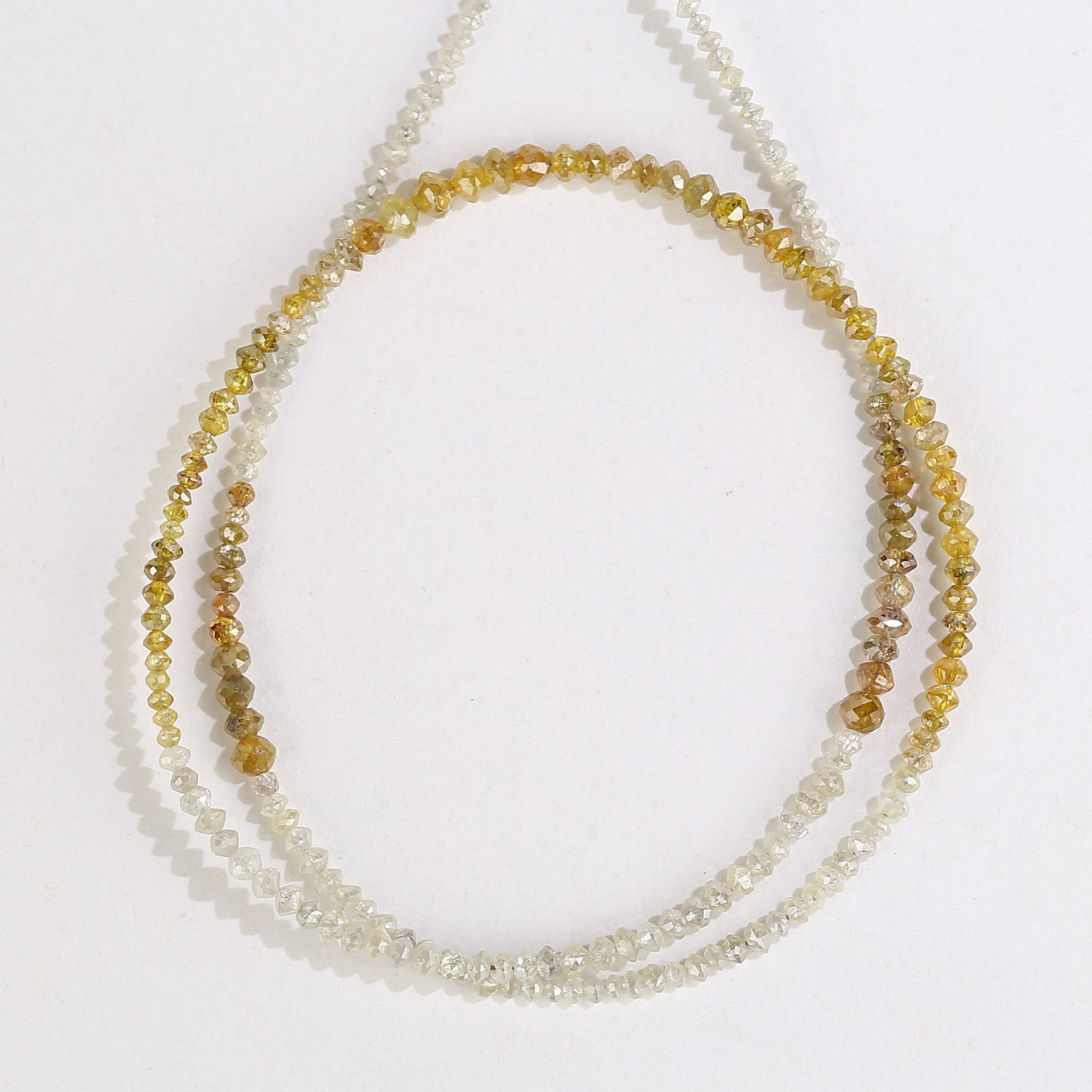 15 Carat Natural Yellow White Diamond Beads Necklace 1.50- 2.50 mm
