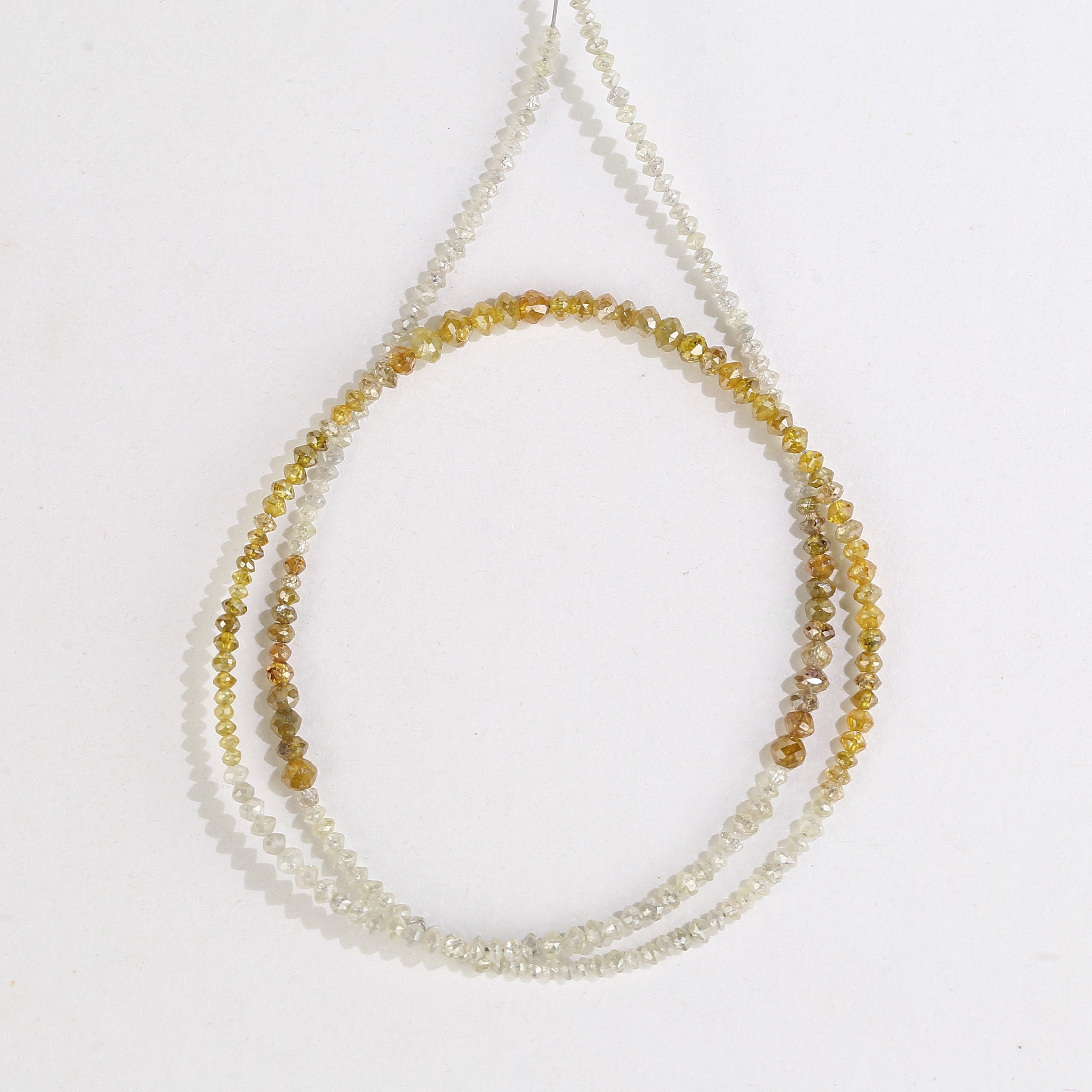 15 Carat Natural Yellow White Diamond Beads Necklace 1.50- 2.50 mm