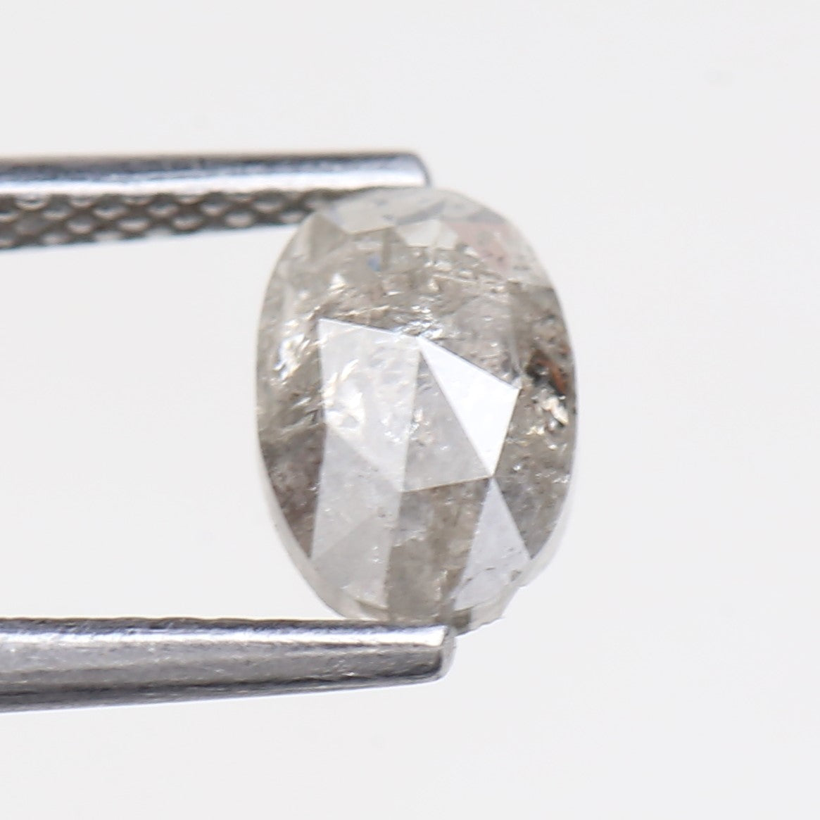 0.90 Carat Natural Oval Rose Cut Grey Salt and Pepper Diamond 7.30 MM