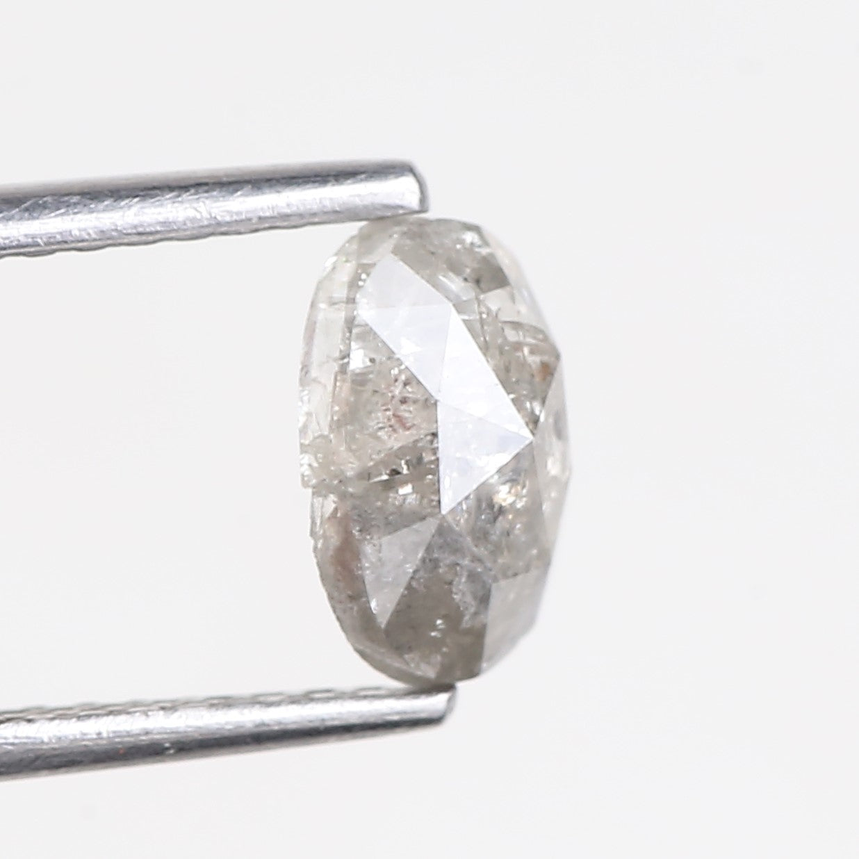 0.90 Carat Natural Oval Rose Cut Grey Salt and Pepper Diamond 7.30 MM