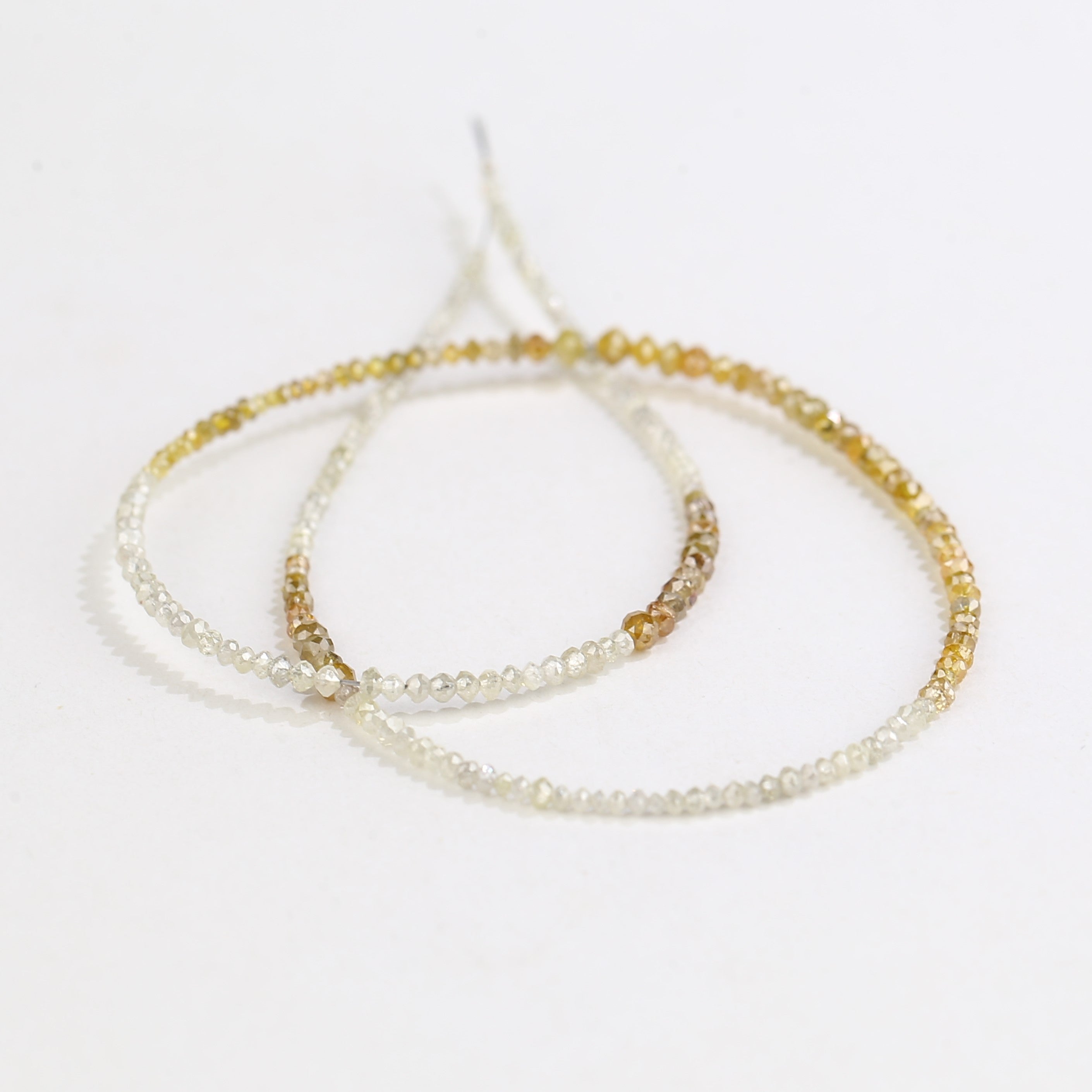 15 Carat Natural Yellow White Diamond Beads Necklace 1.50- 2.50 mm