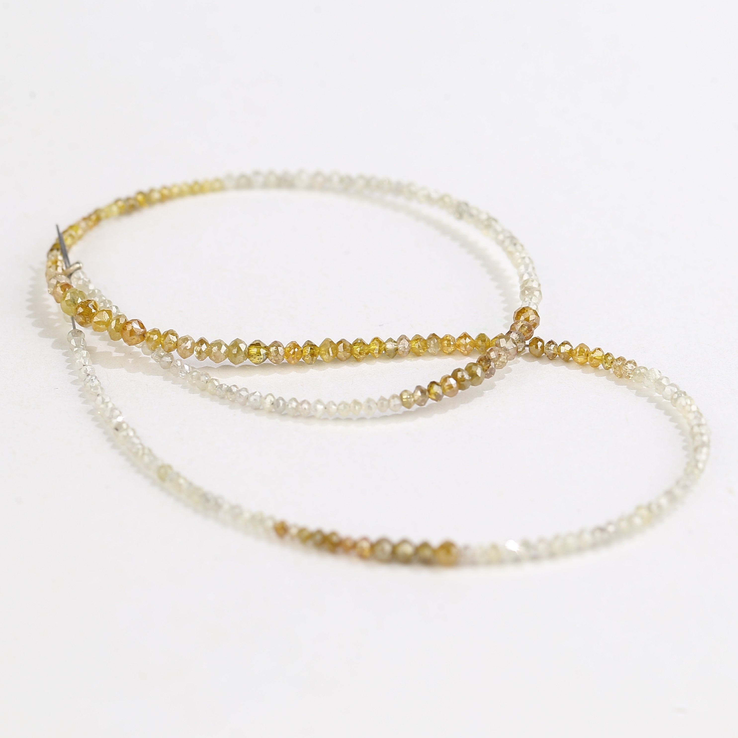 15 Carat Natural Yellow White Diamond Beads Necklace 1.50- 2.50 mm