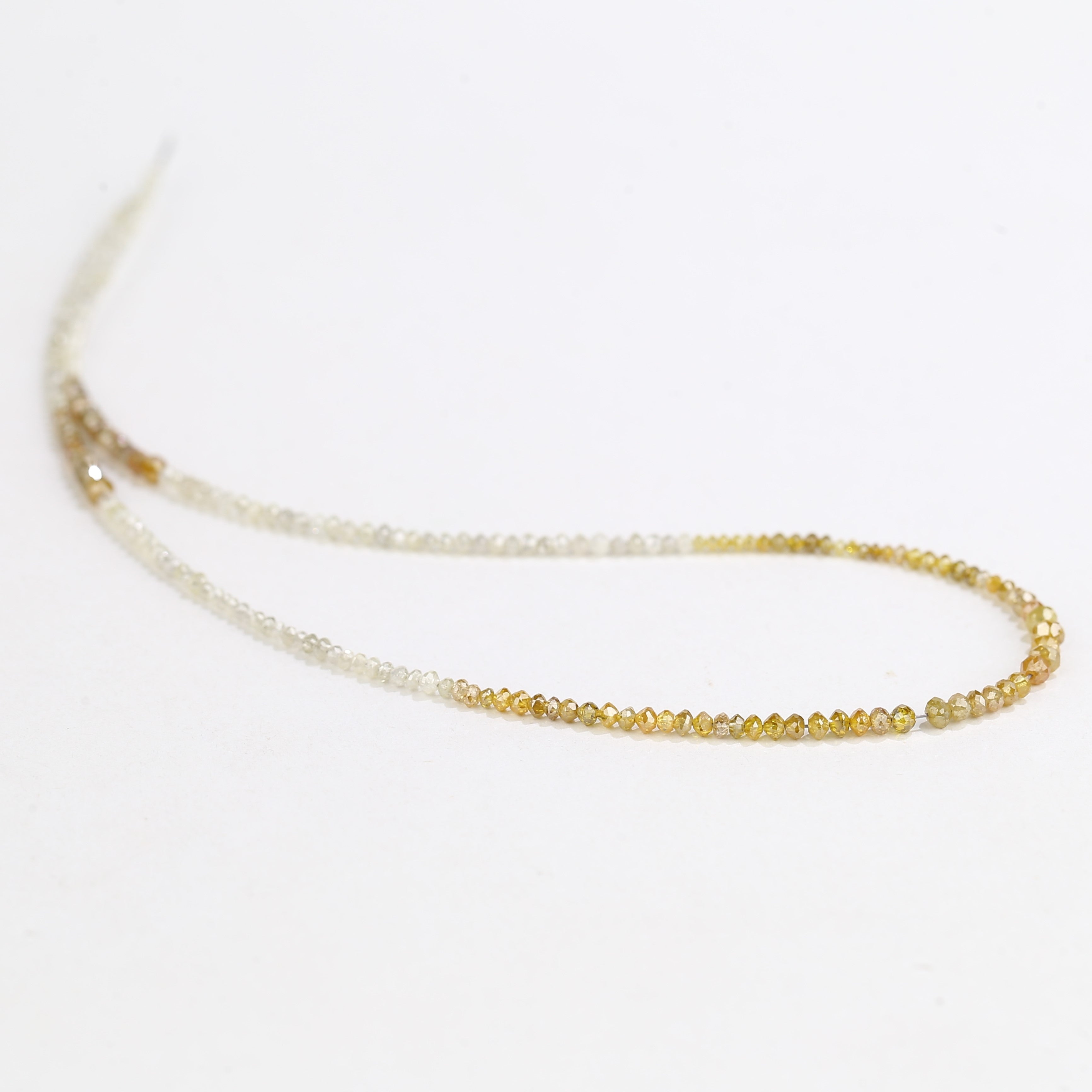 15 Carat Natural Yellow White Diamond Beads Necklace 1.50- 2.50 mm