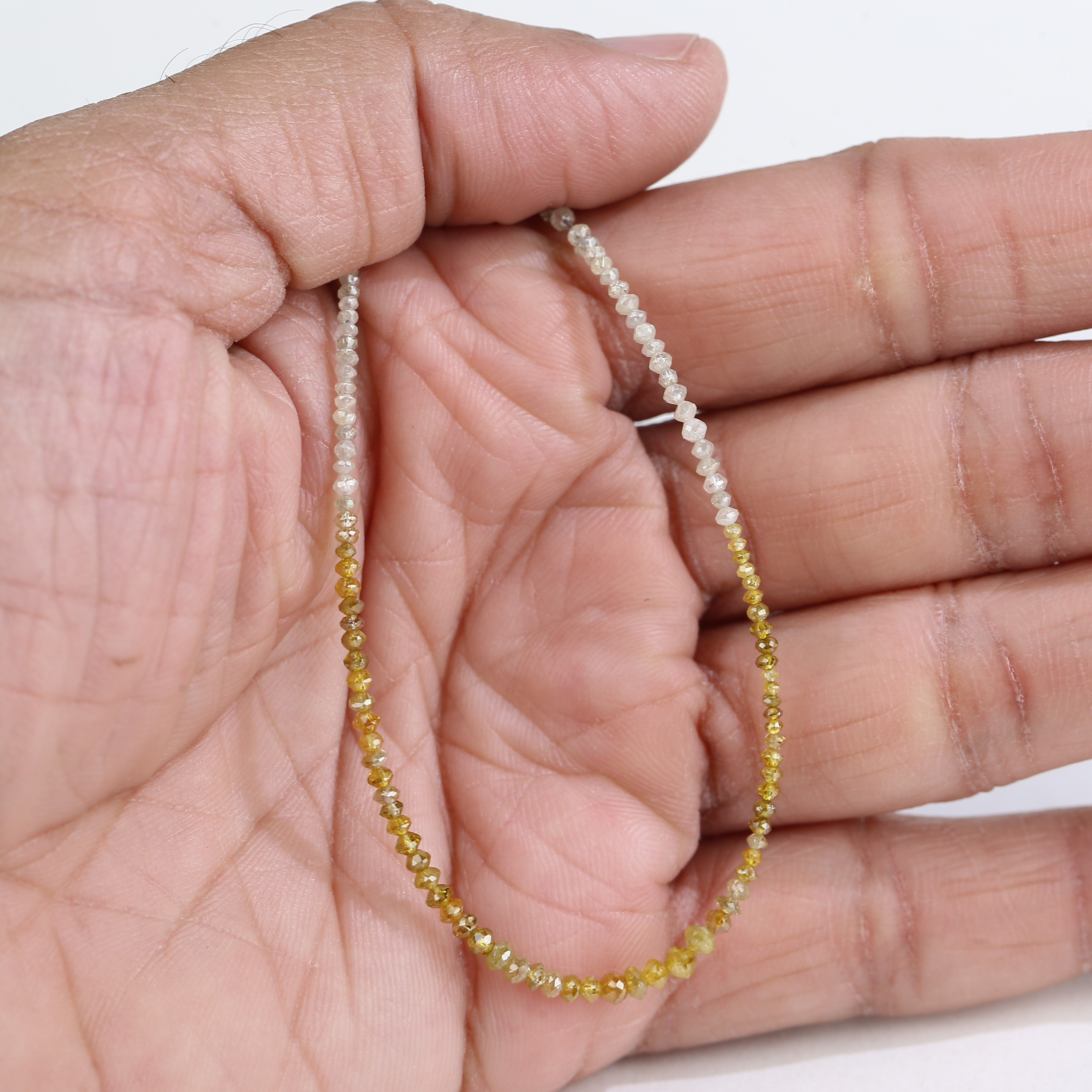 15 Carat Natural Yellow White Diamond Beads Necklace 1.50- 2.50 mm