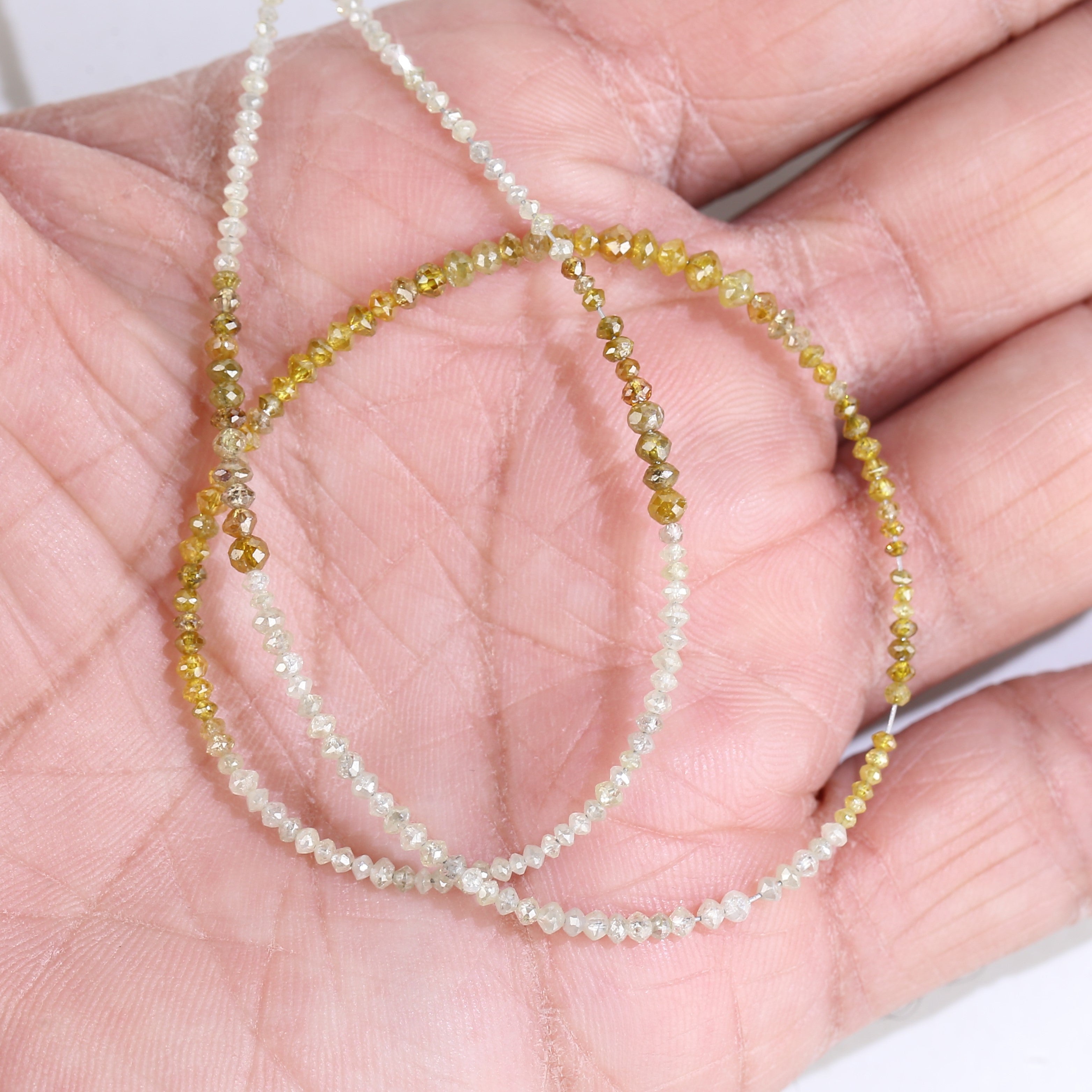 15 Carat Natural Yellow White Diamond Beads Necklace 1.50- 2.50 mm