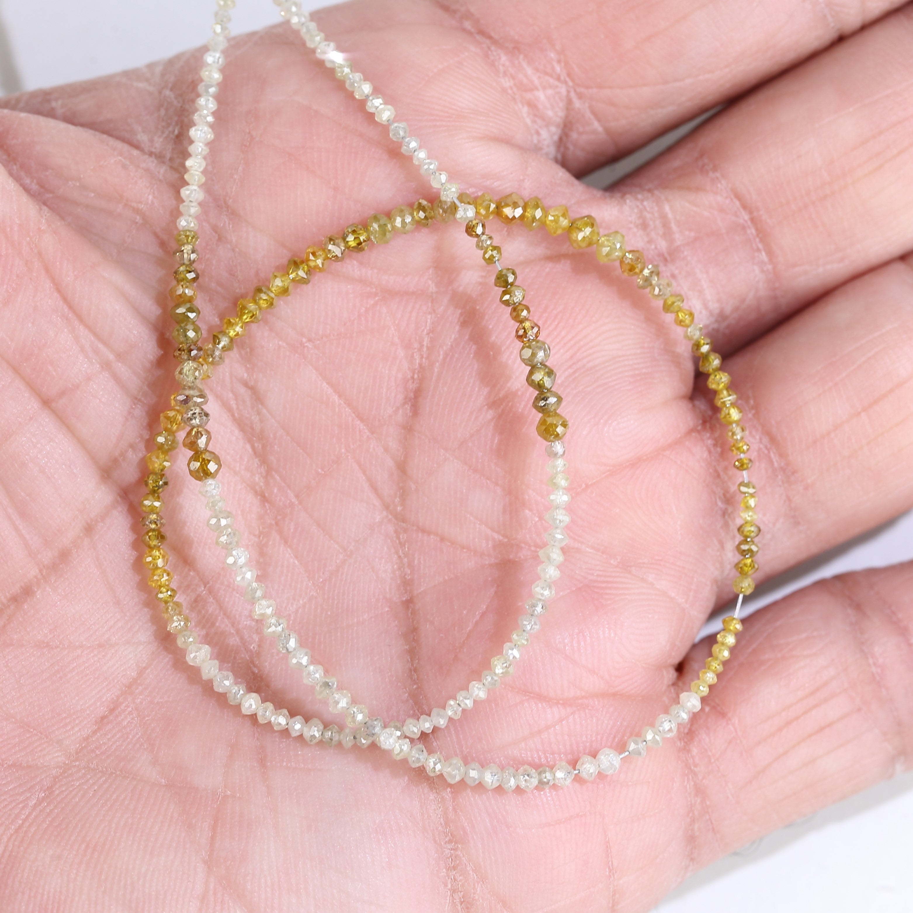 15 Carat Natural Yellow White Diamond Beads Necklace 1.50- 2.50 mm