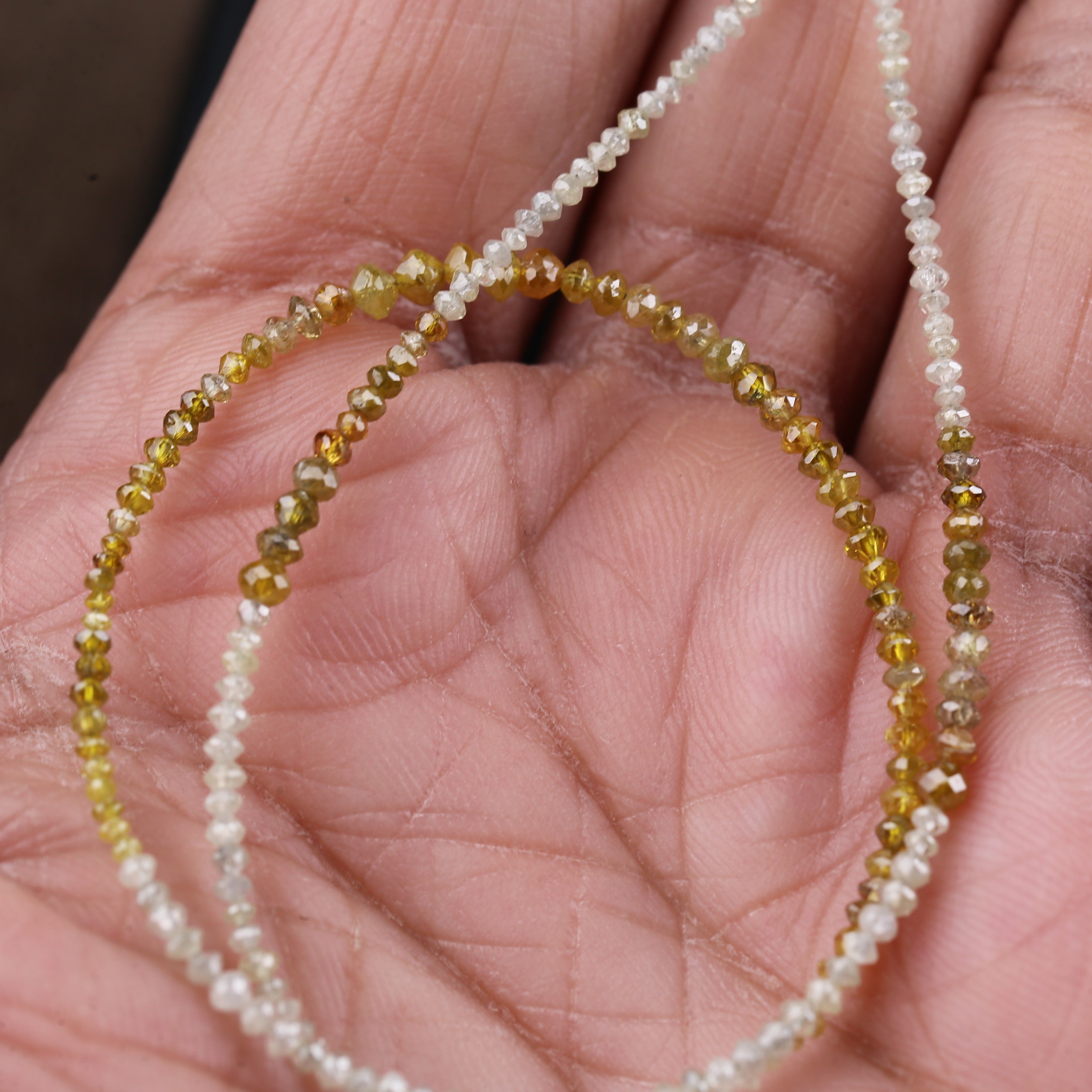 15 Carat Natural Yellow White Diamond Beads Necklace 1.50- 2.50 mm