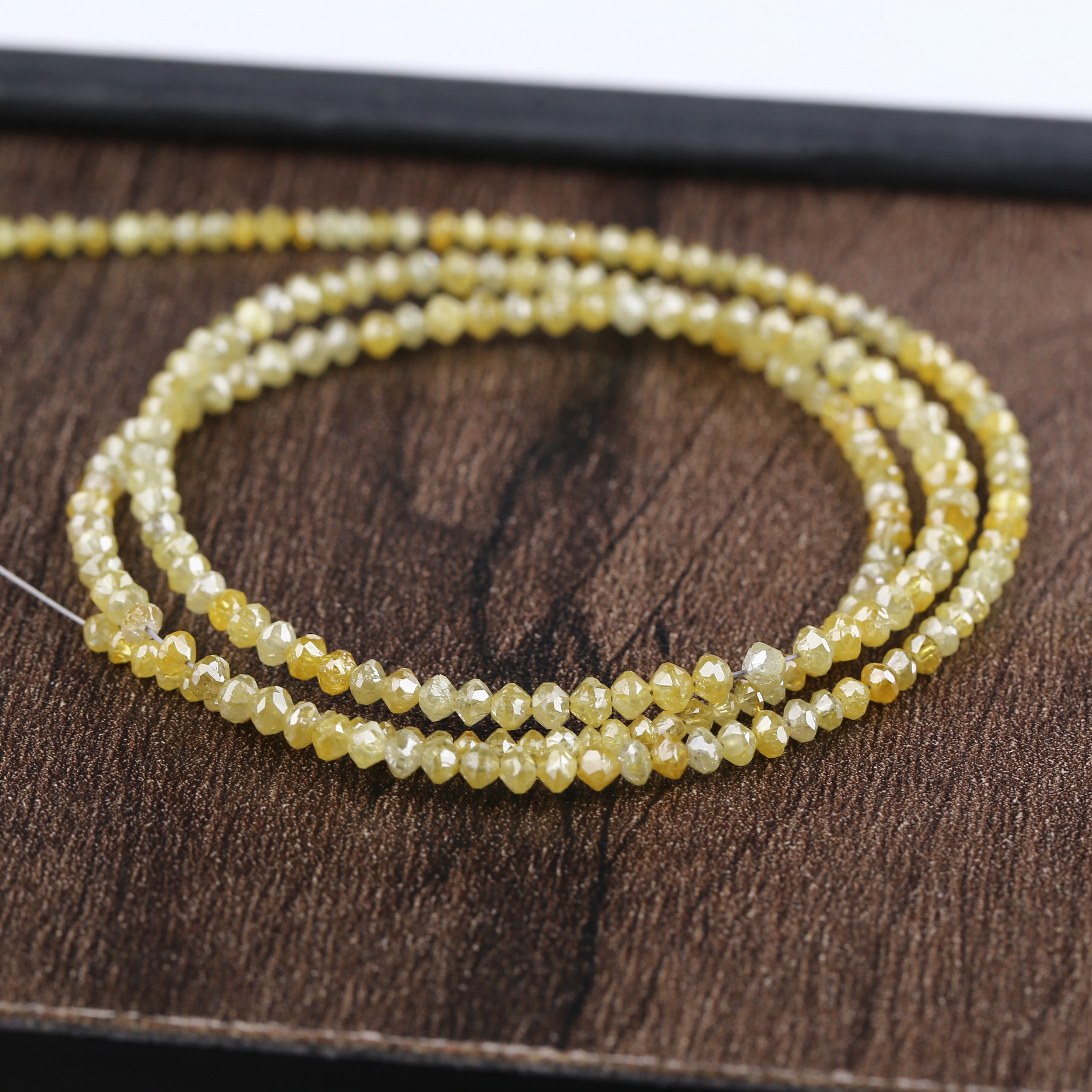 15 Carat Natural Yellow Diamond Beads Necklace Balls Cut Faceted