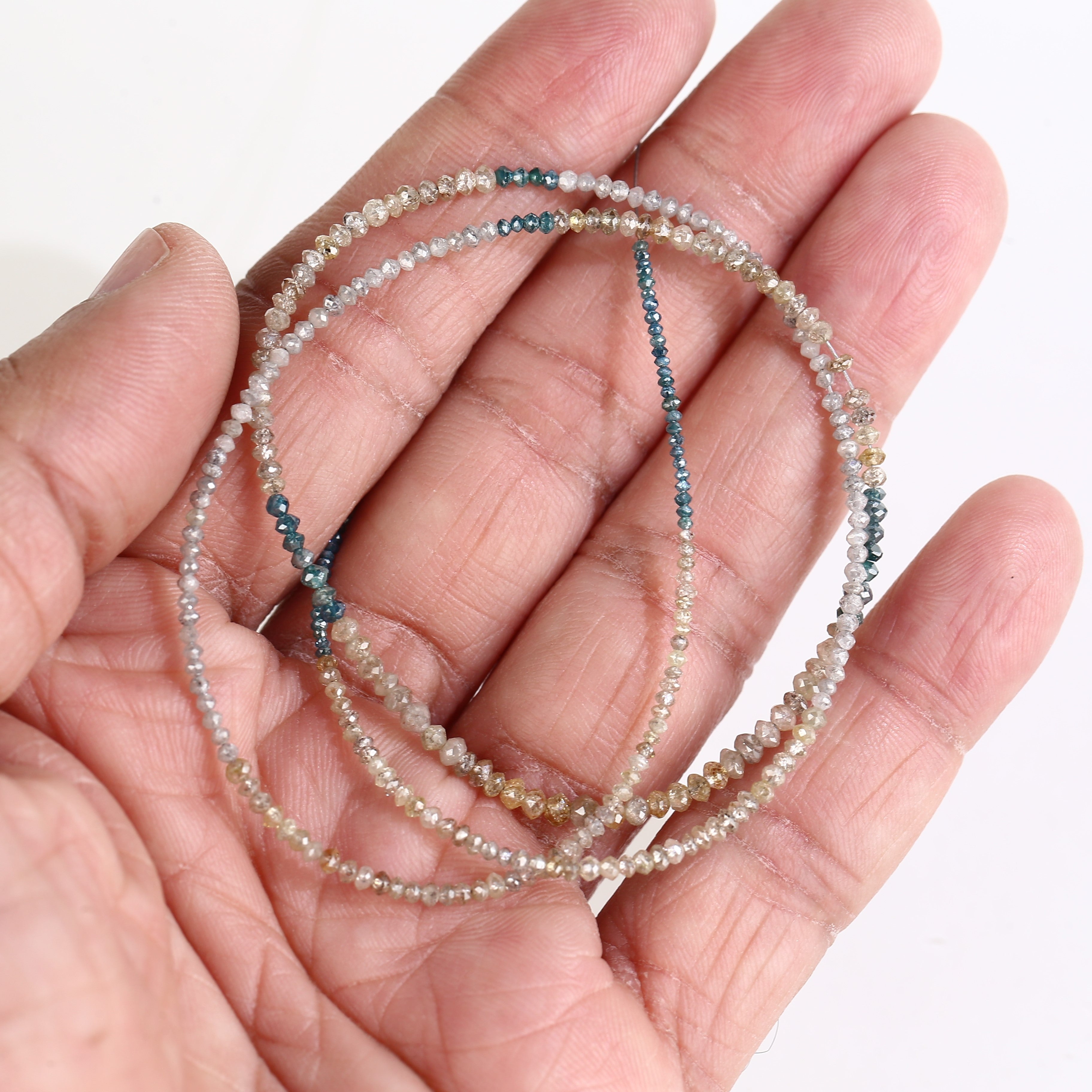 15 Carat Blue Yellow Gray Natural Diamond Beads Full Strand 1.30-2 MM