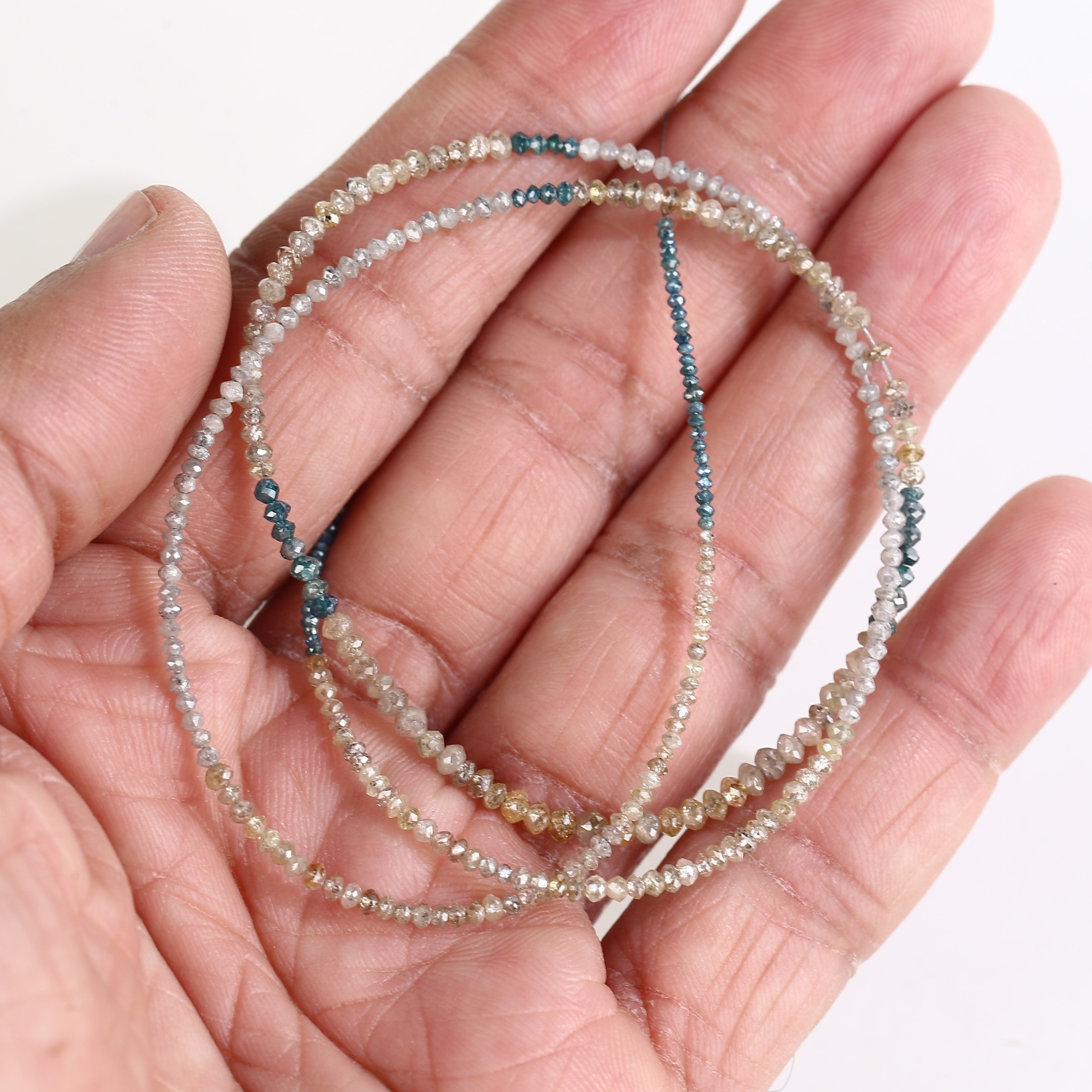 15 Carat Blue Yellow Gray Natural Diamond Beads Full Strand 1.30-2 MM