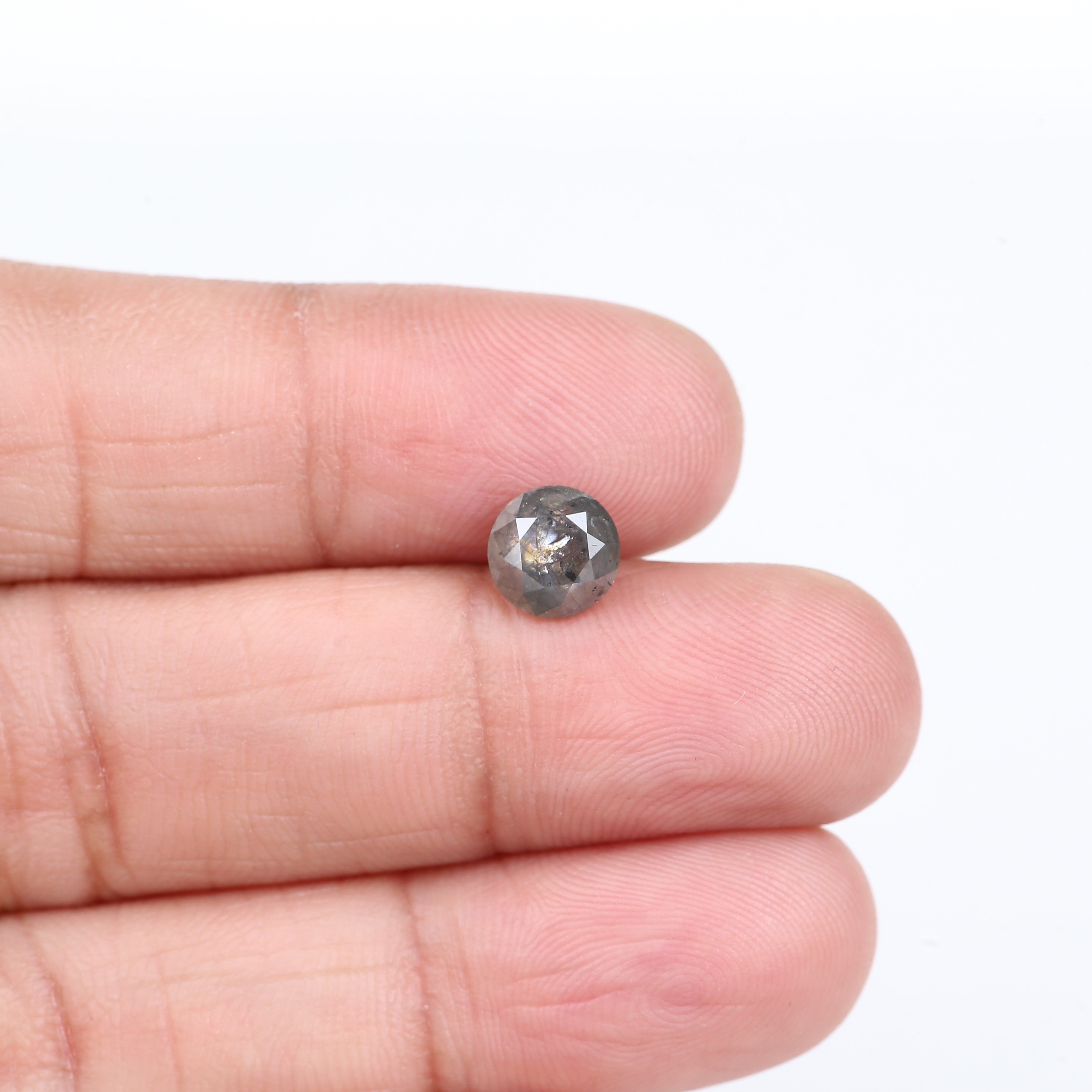 1.52 Carat Natural Round Grey Salt and Pepper Diamond 6.91 MM