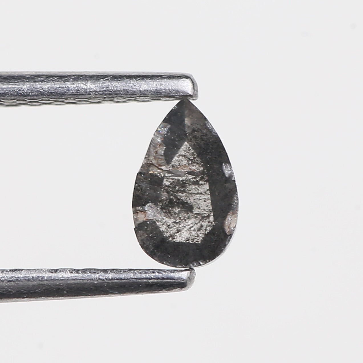 0.29 Carat Natural Rose Cut Pear Salt and Pepper Diamond 5.60 MM