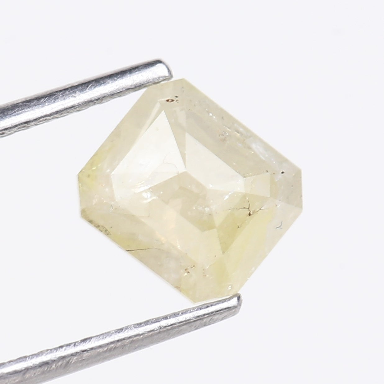 1.56 Carat Natural Emerald Cut Yellowish Gray Salt Pepper Diamond 7.10 MM