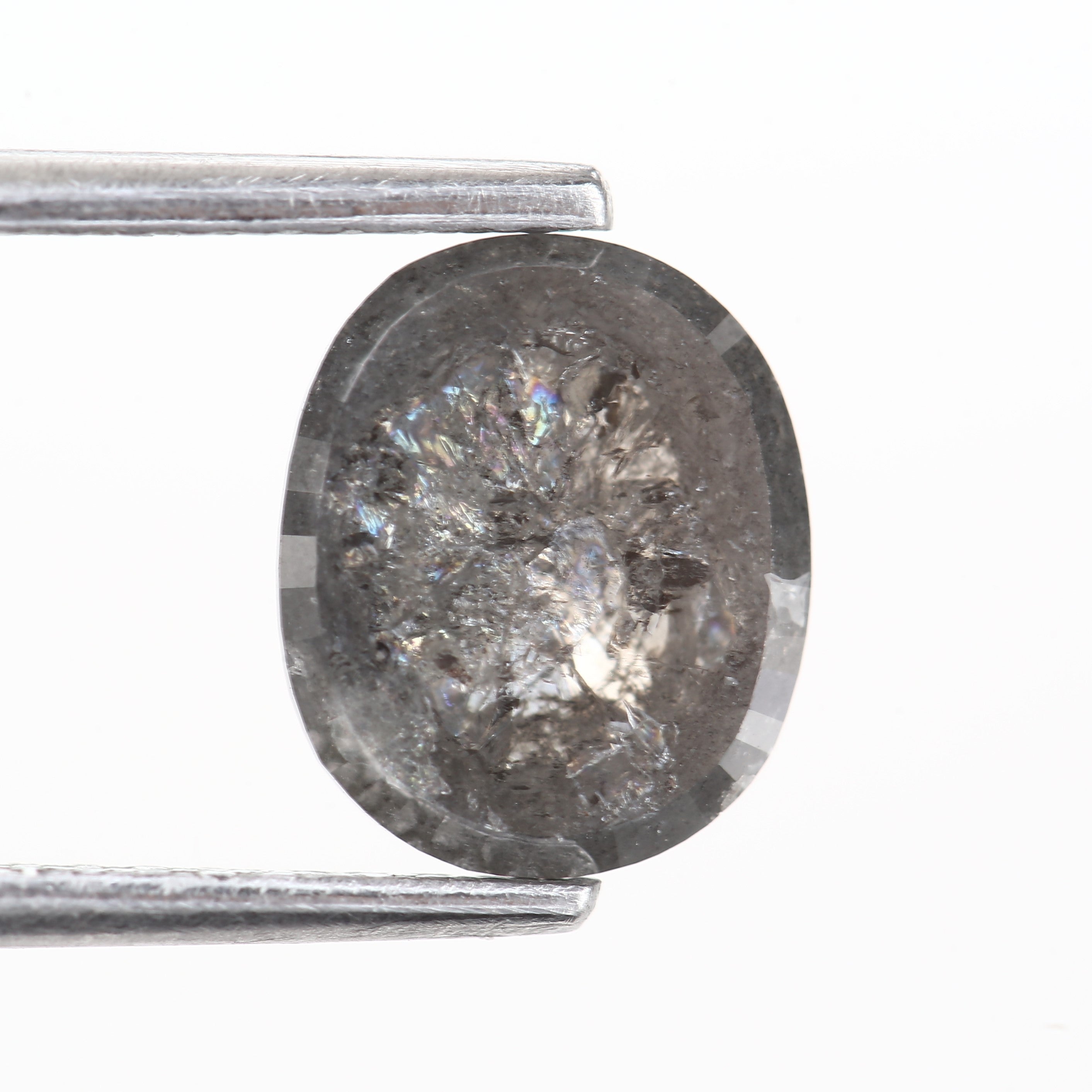 1.70 Carat Oval Rose Cut Natural Loose Salt and Pepper Diamond 8.20 MM