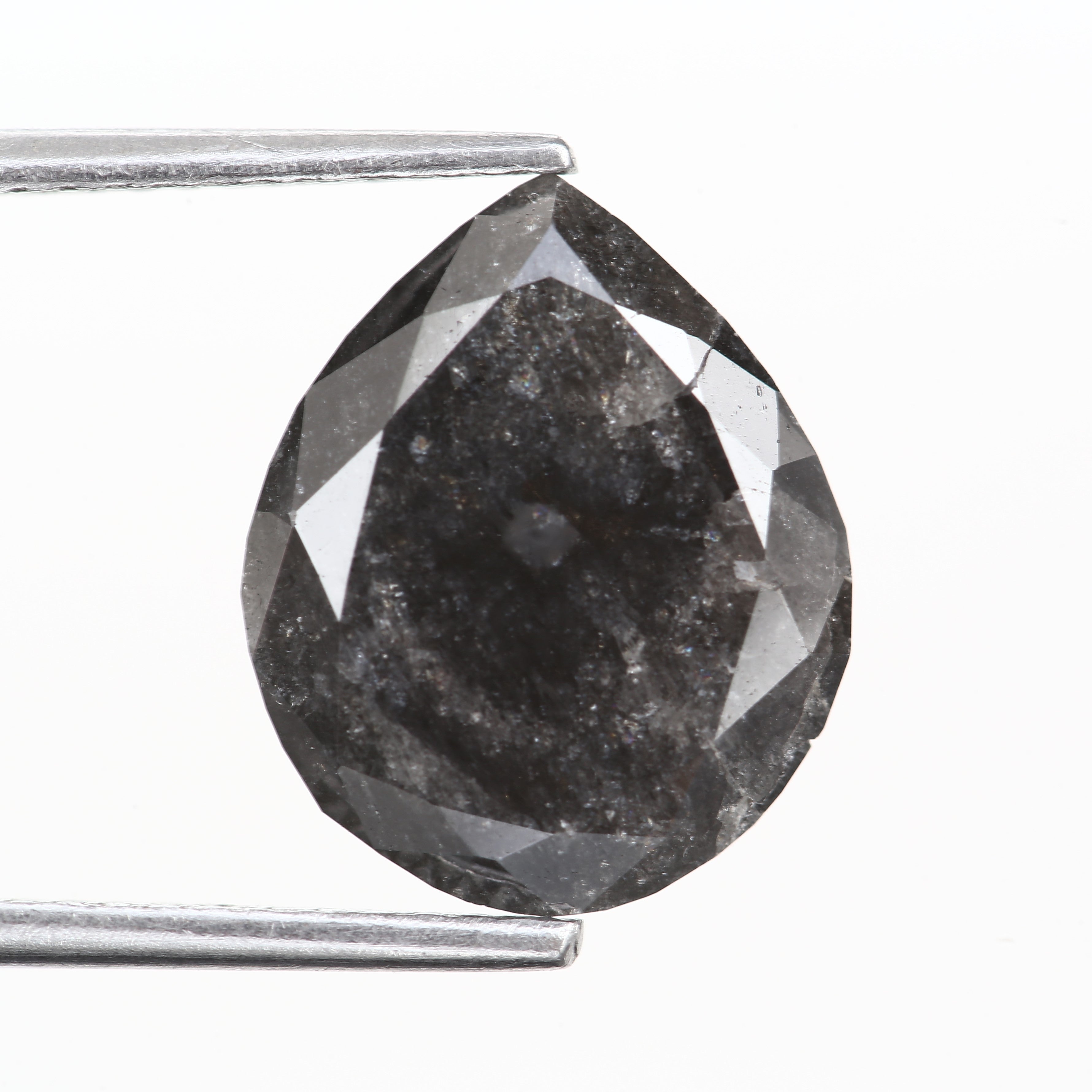 3.72 Carat Natural Pear Rose Cut Salt and Pepper Diamond 12.43 MM