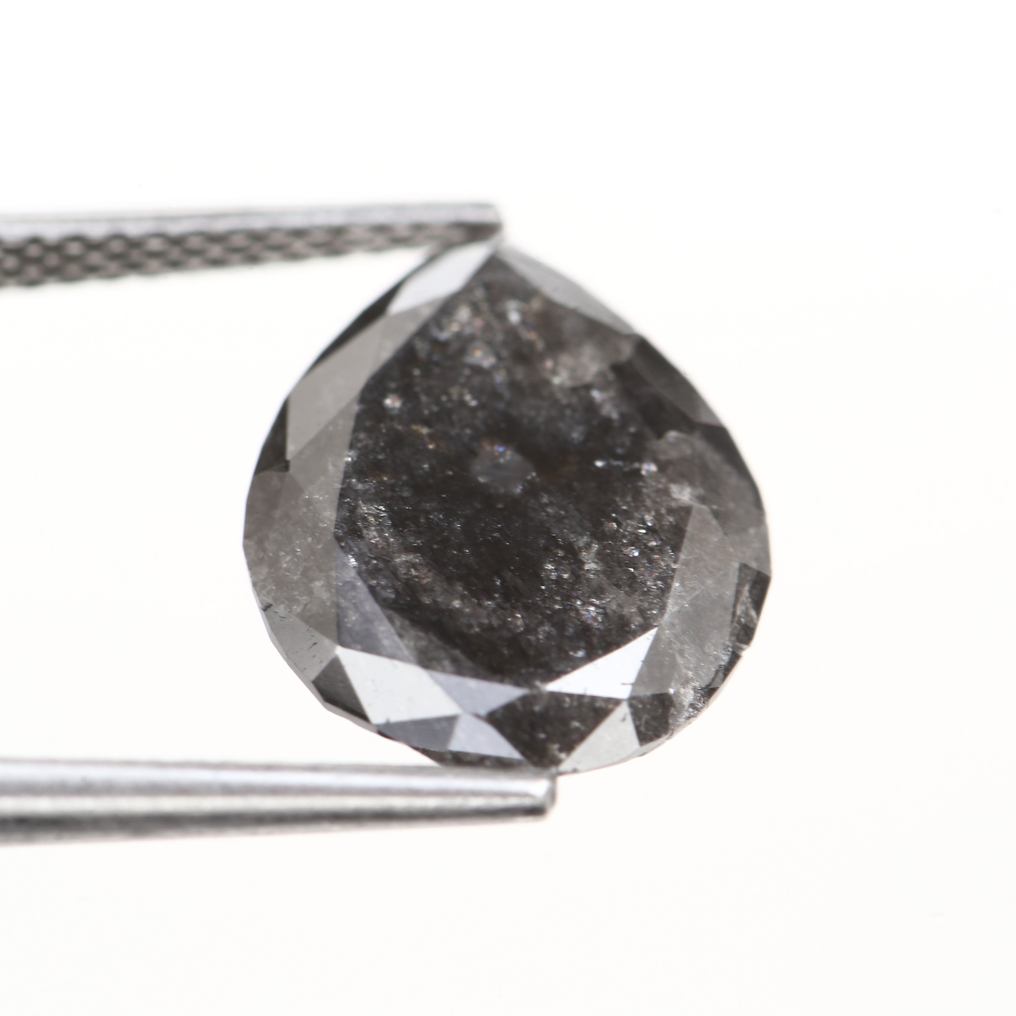 3.72 Carat Natural Pear Rose Cut Salt and Pepper Diamond 12.43 MM