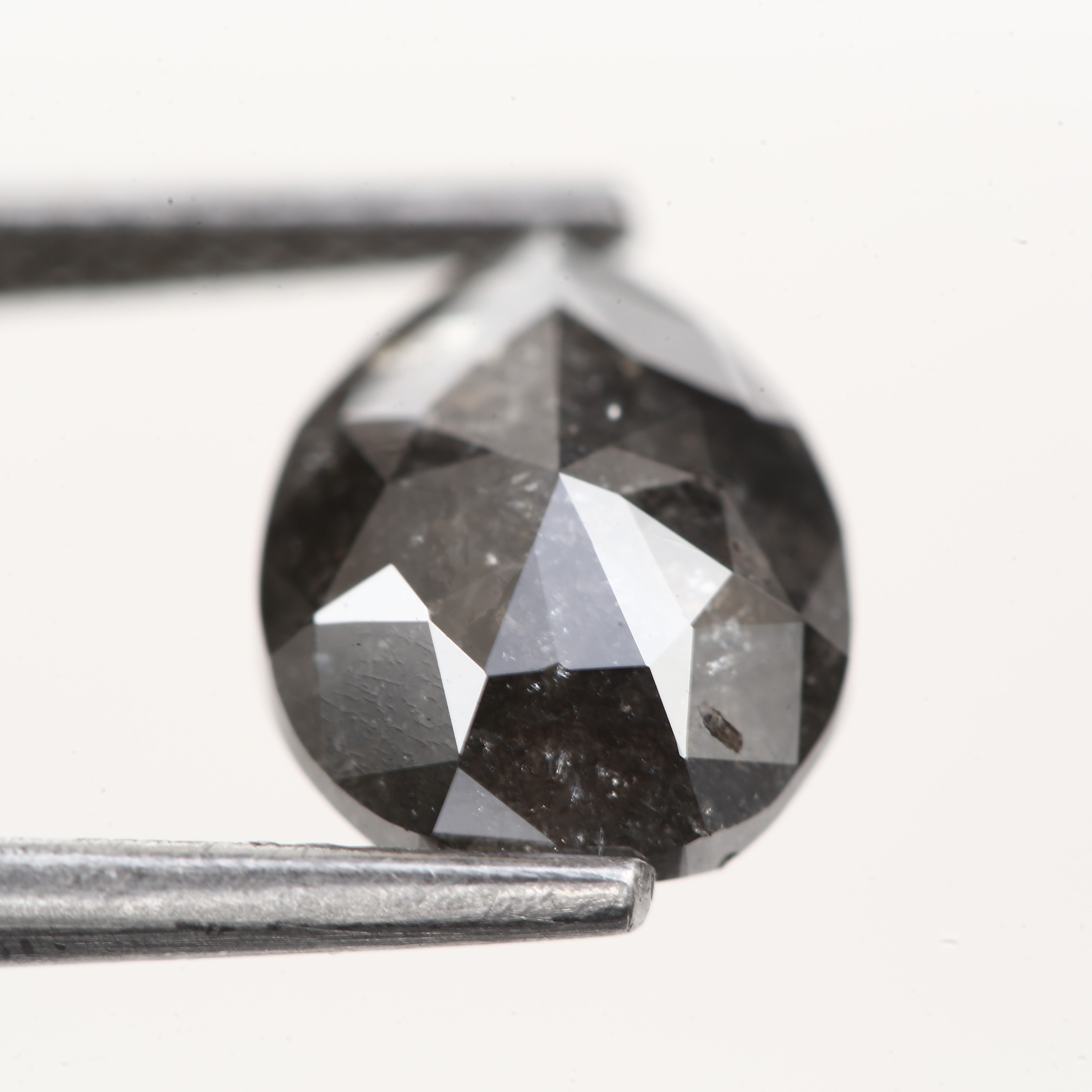 2 Carat Salt and pepper Diamond Natural Black Pear Rose Cut 9.8 MM