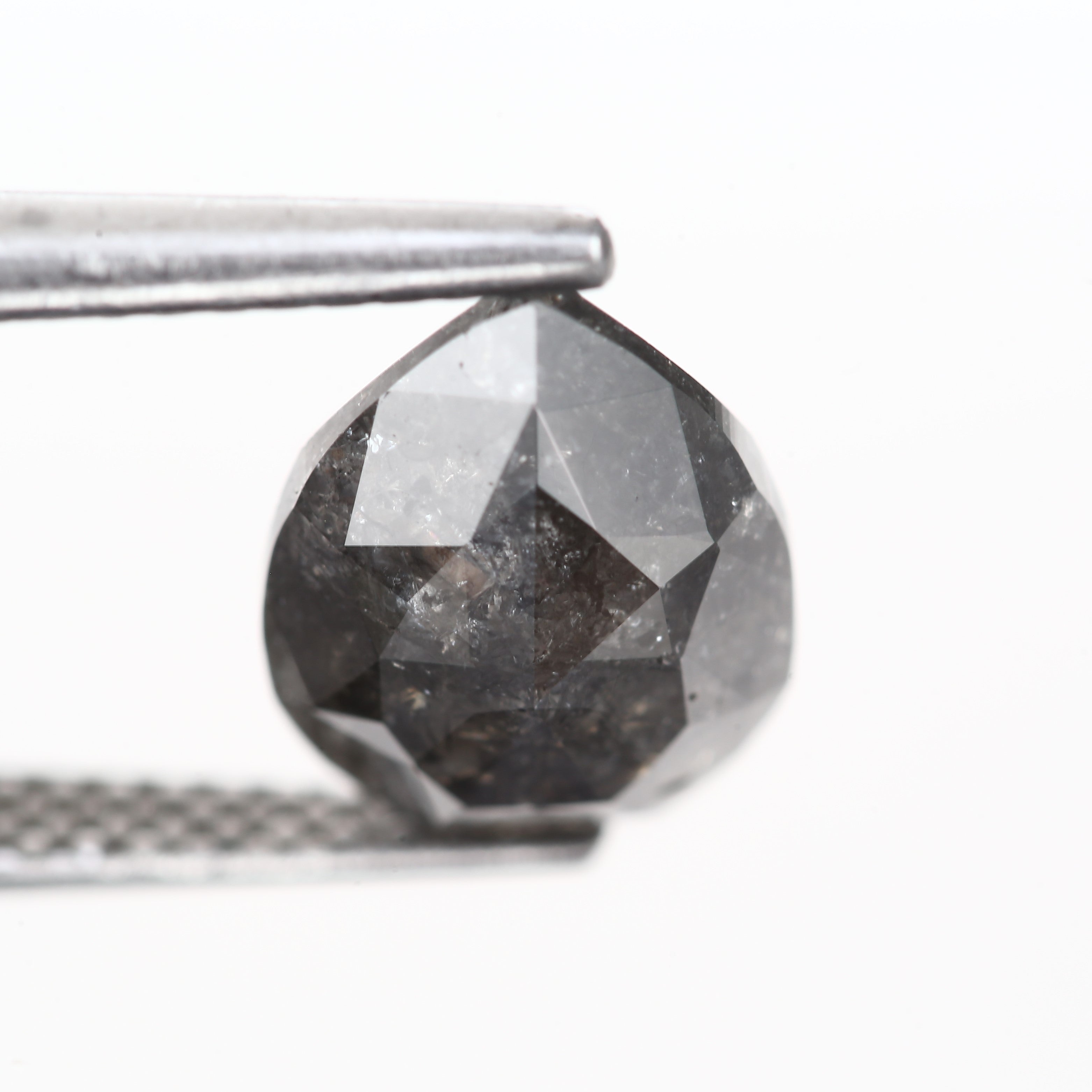 2 Carat Salt and pepper Diamond Natural Black Pear Rose Cut 9.8 MM