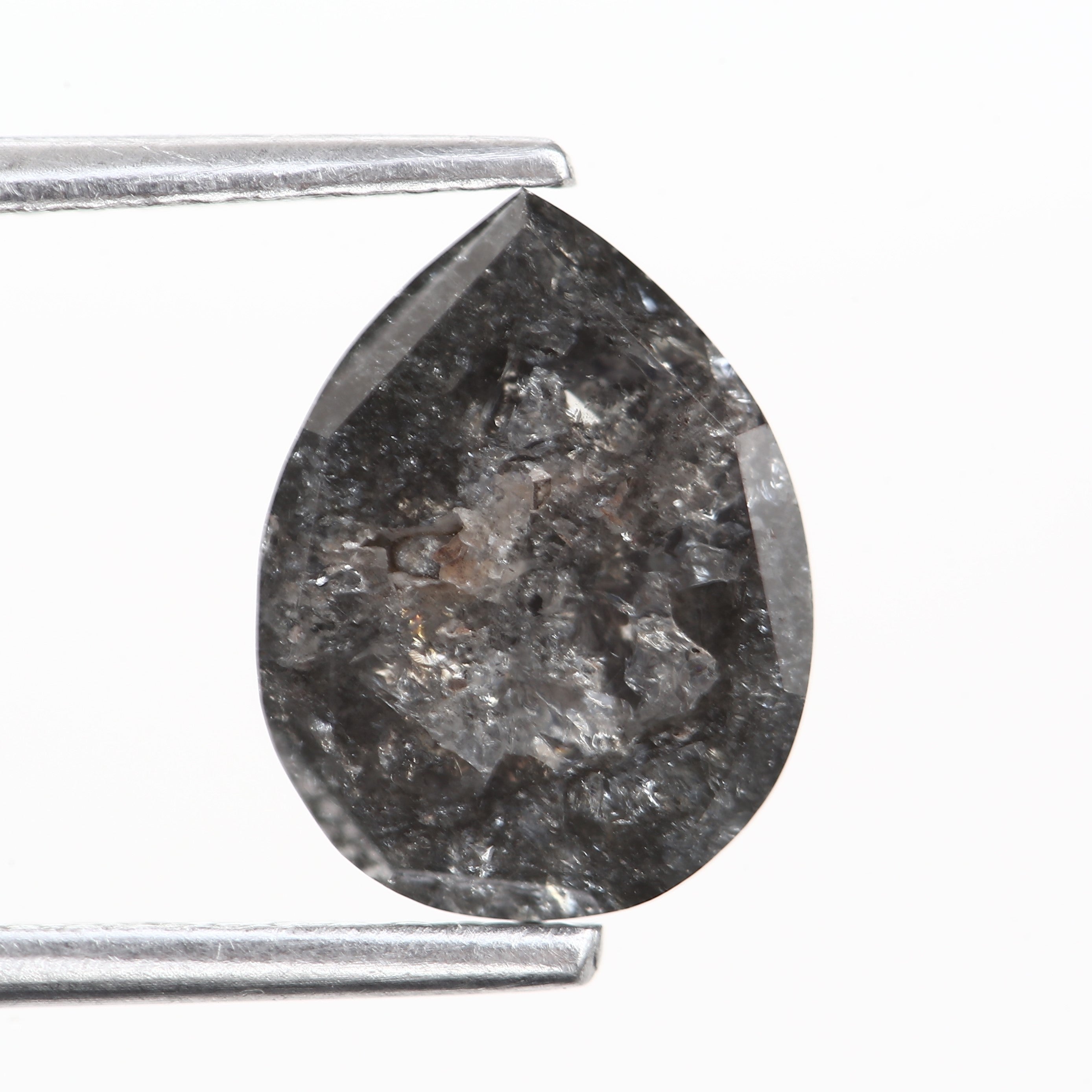 2 Carat Salt and pepper Diamond Natural Black Pear Rose Cut 9.8 MM