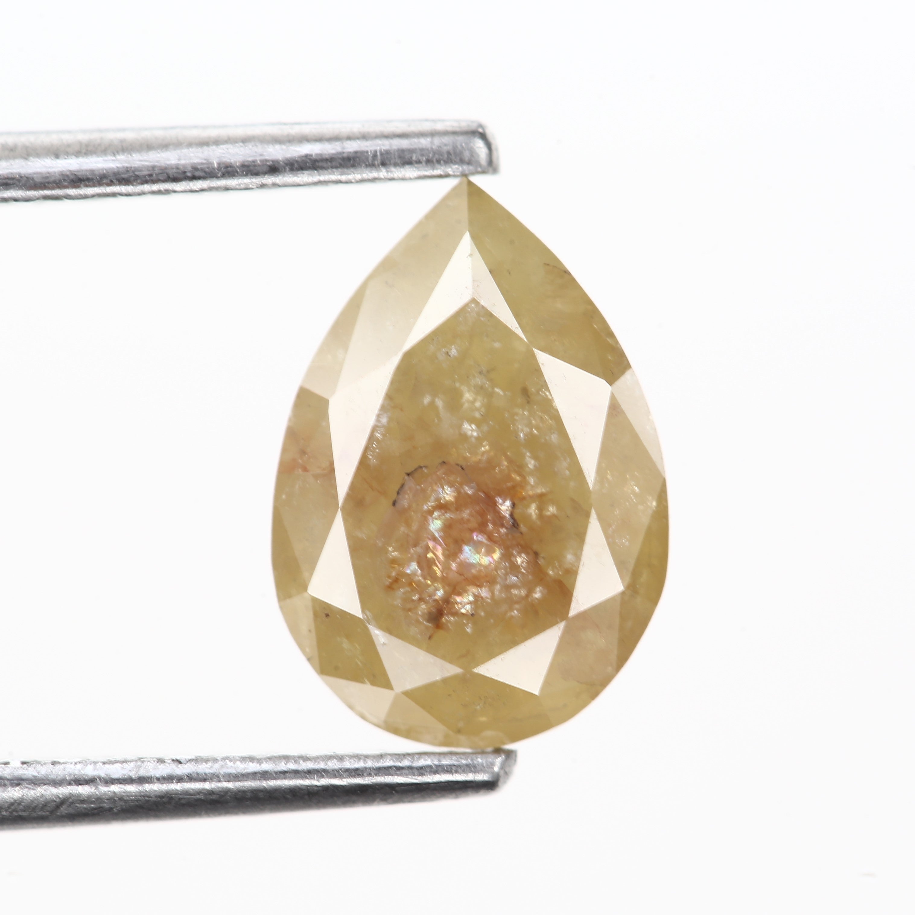 0.92 Carat Rustic Diamond Natural Yellow Pear Brilliant Cut 8.4 MM