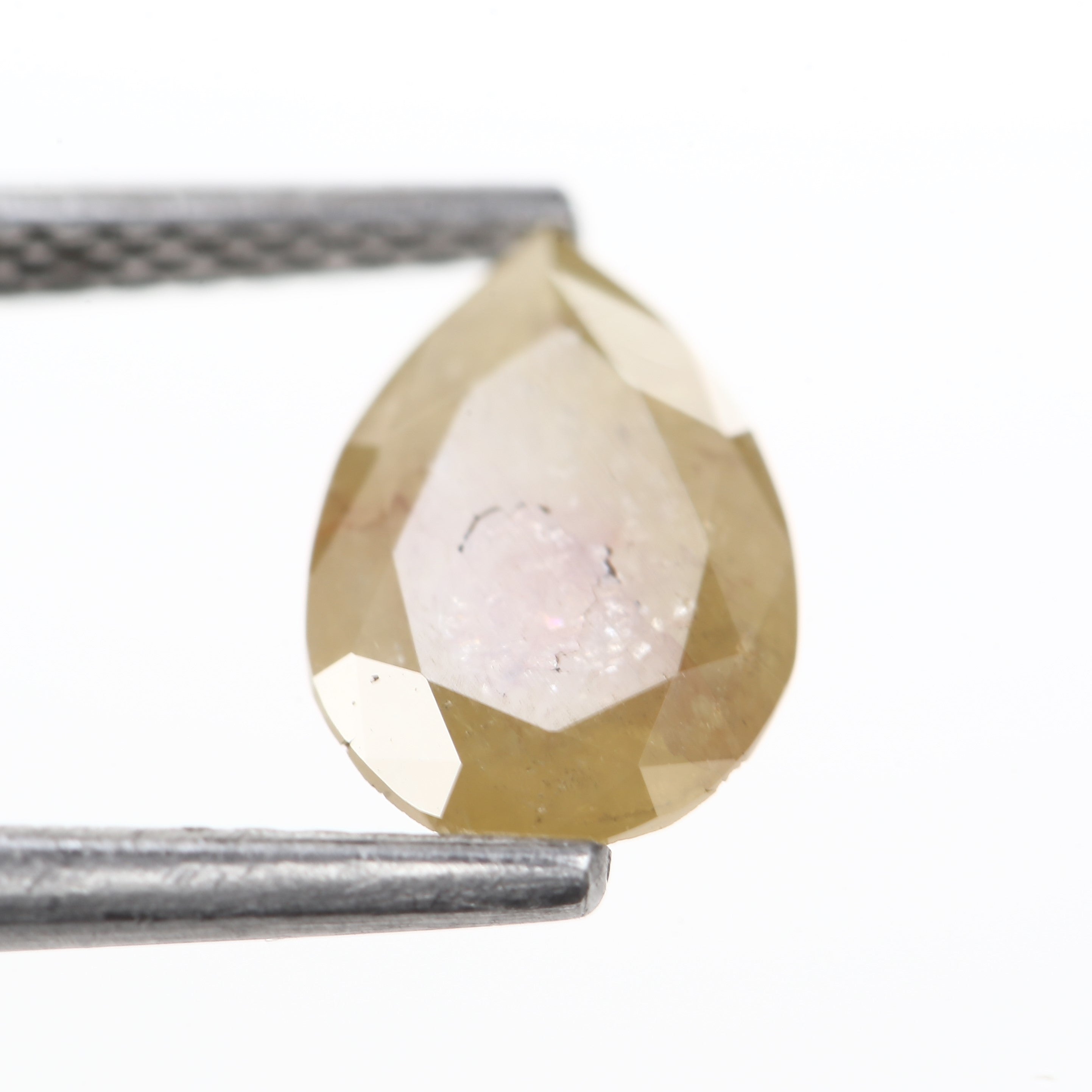 0.92 Carat Rustic Diamond Natural Yellow Pear Brilliant Cut 8.4 MM