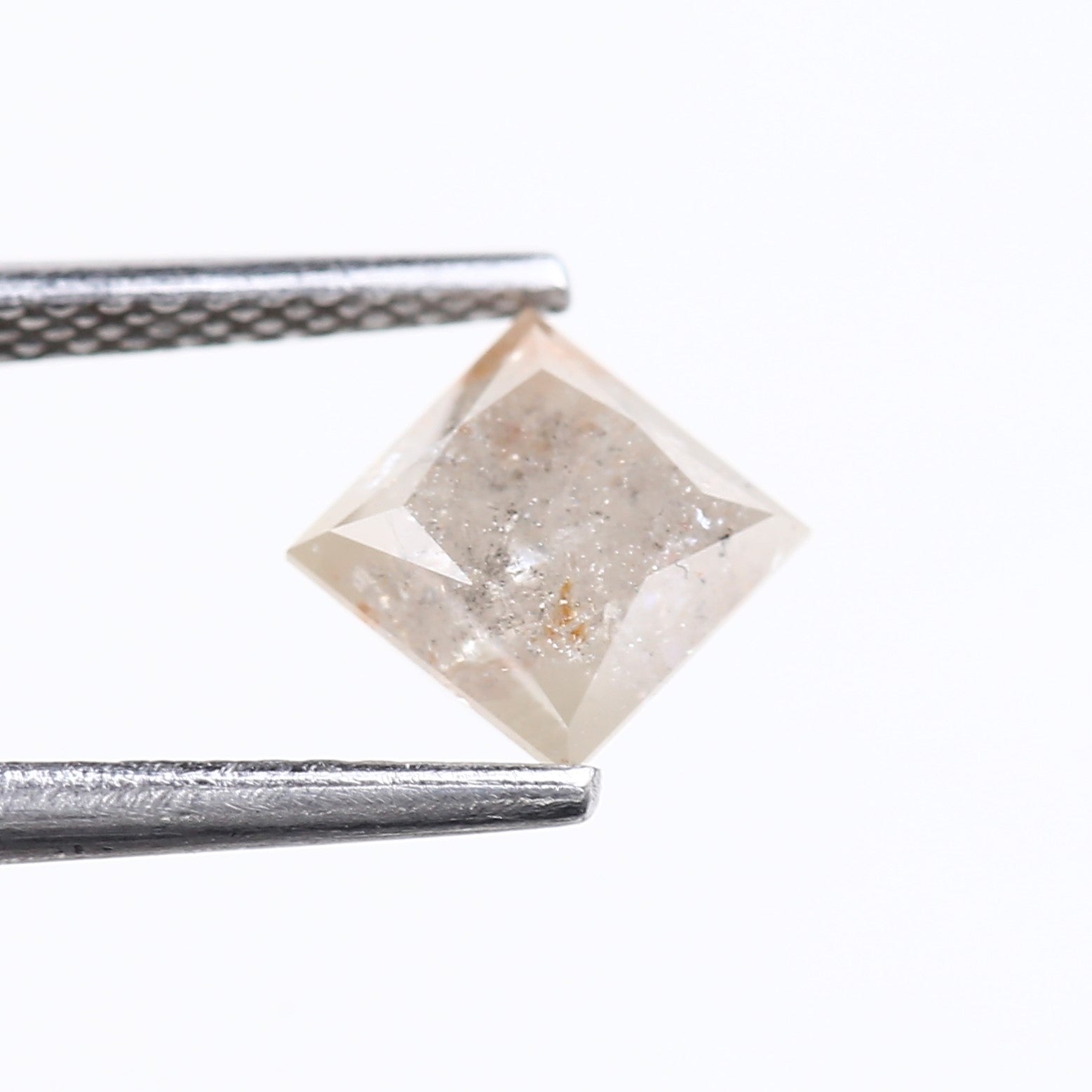 1.42 Carat Natural Peach Grey Princess Cut Salt and Pepper Diamond 5.61 MM