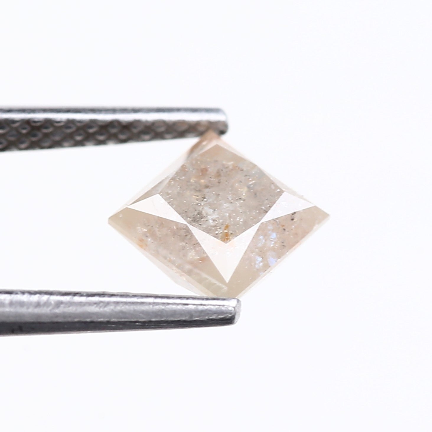 1.42 Carat Natural Peach Grey Princess Cut Salt and Pepper Diamond 5.61 MM