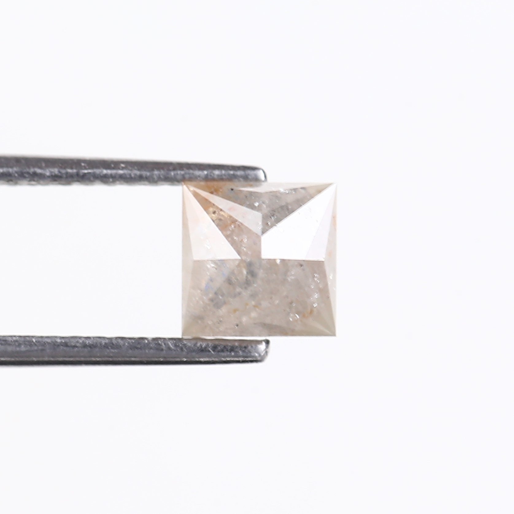 1.42 Carat Natural Peach Grey Princess Cut Salt and Pepper Diamond 5.61 MM