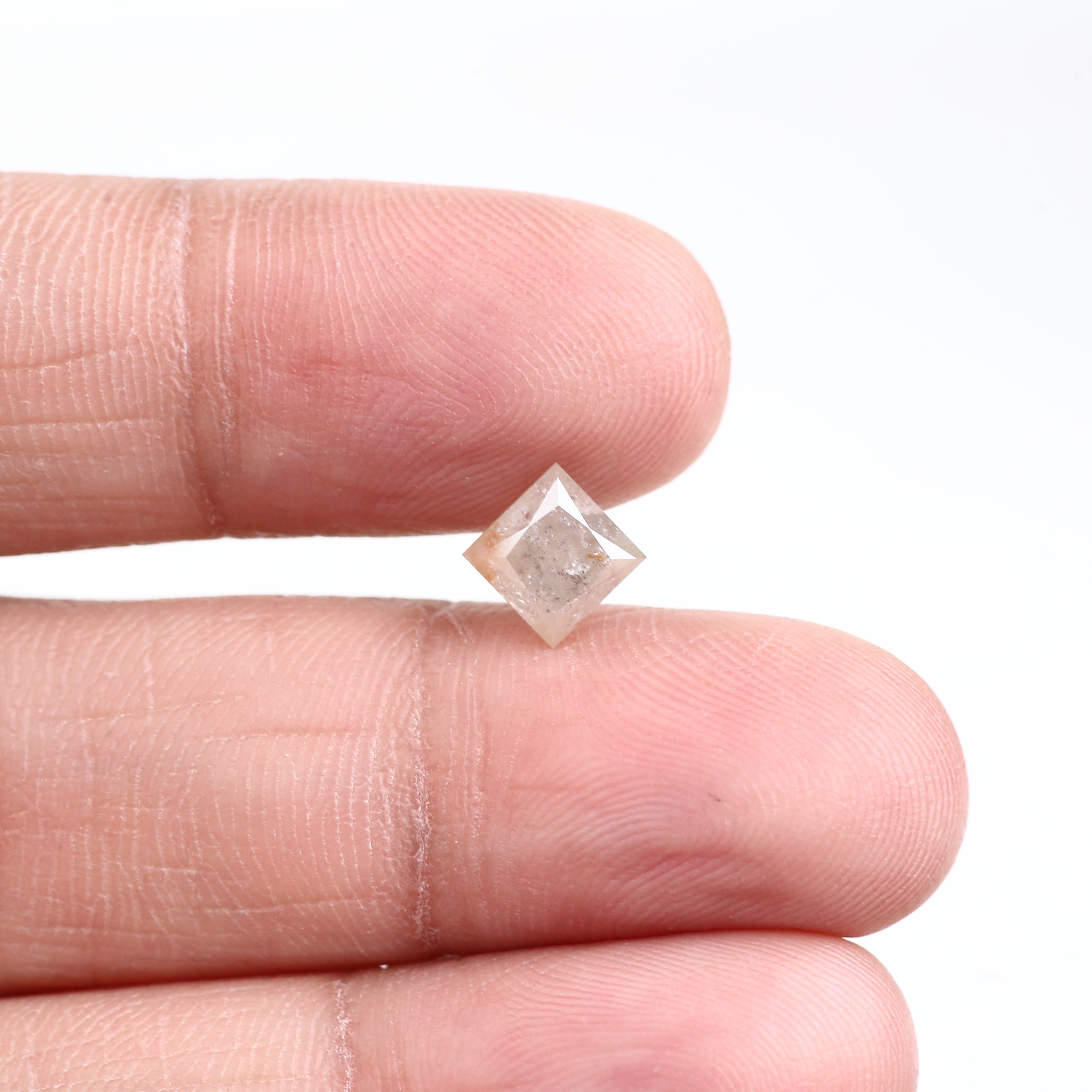 1.42 Carat Natural Peach Grey Princess Cut Salt and Pepper Diamond 5.61 MM