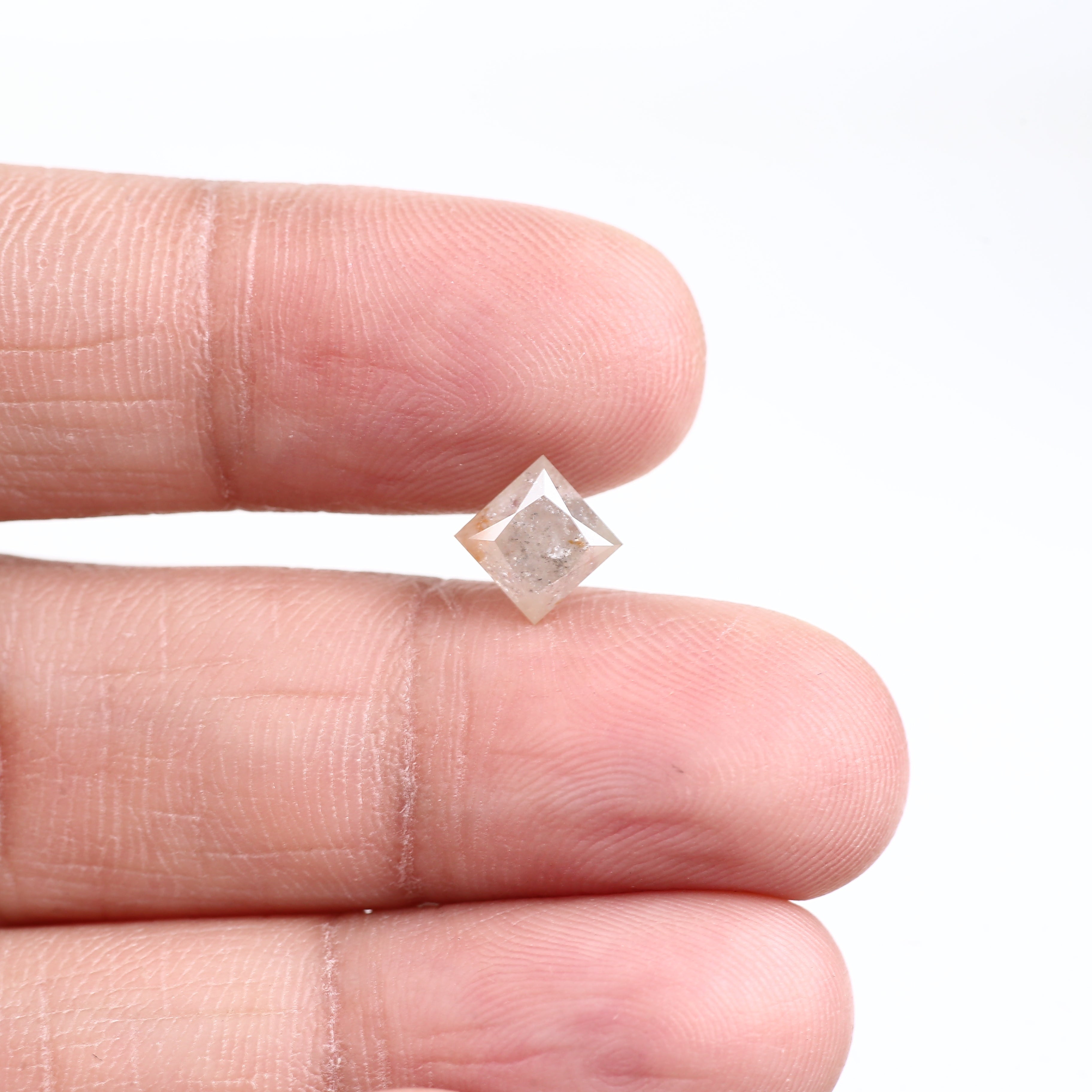 1.42 Carat Natural Peach Grey Princess Cut Salt and Pepper Diamond 5.61 MM