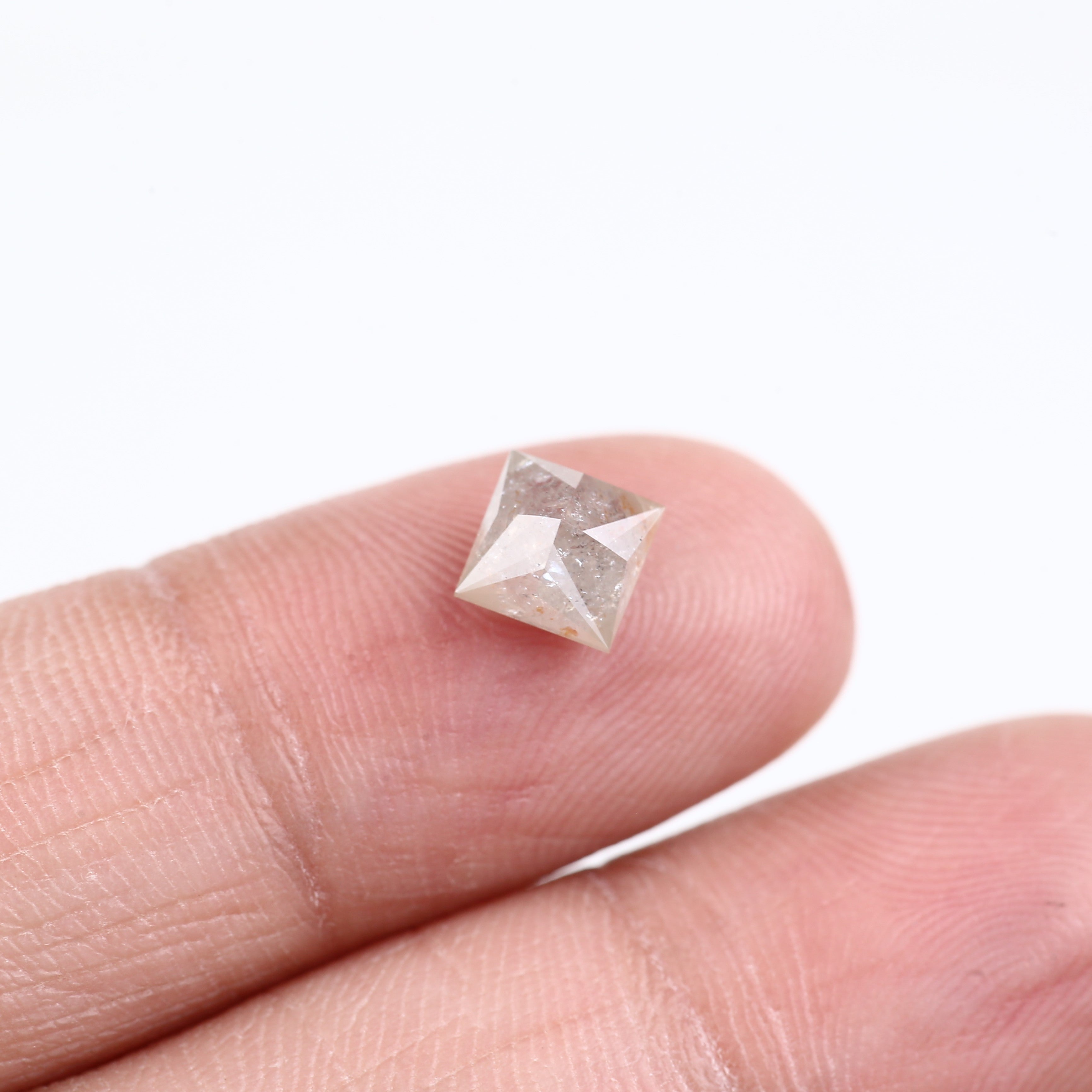 1.42 Carat Natural Peach Grey Princess Cut Salt and Pepper Diamond 5.61 MM