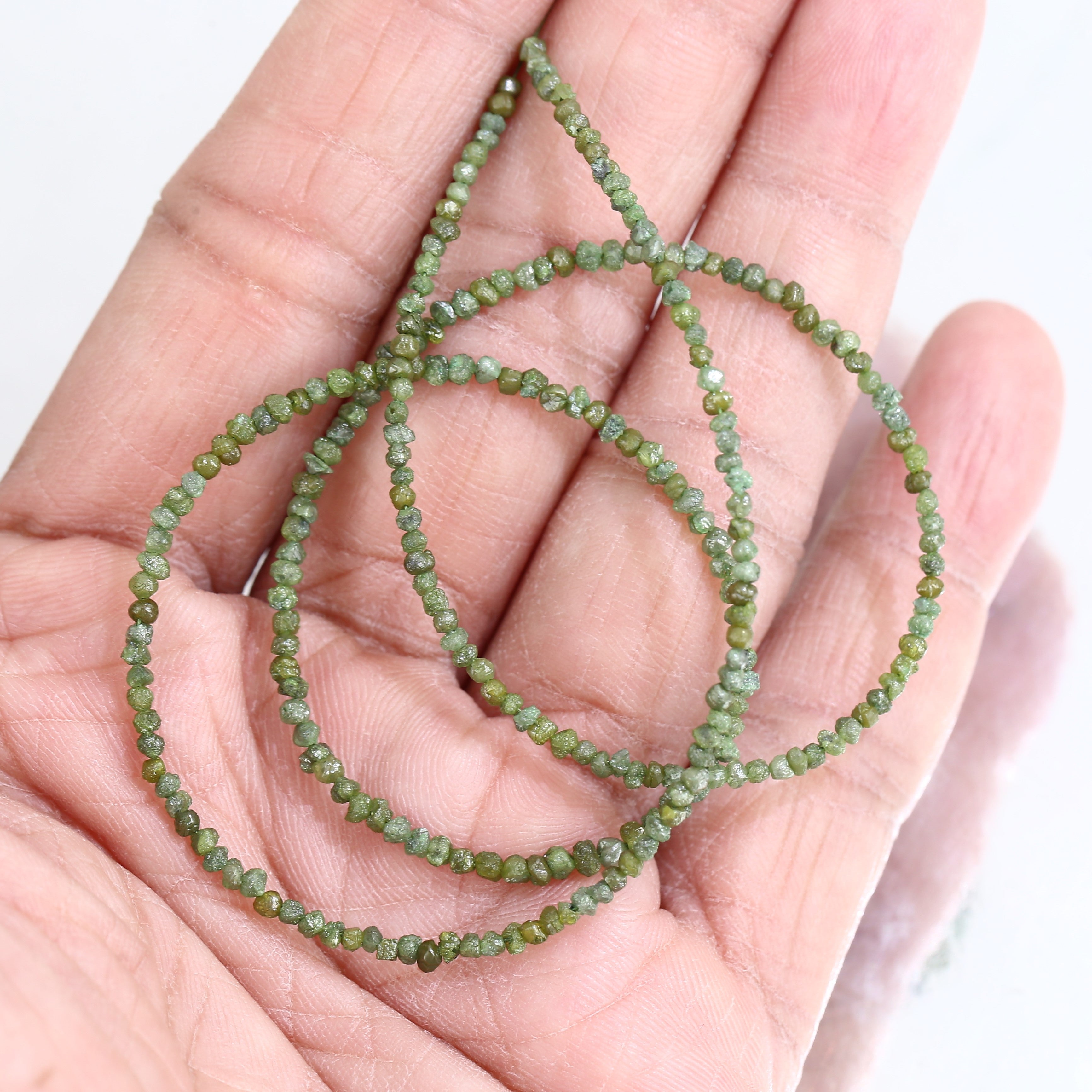 15 Carat Natural Rough Diamonds Beads Strand Green Raw Diamonds Beads 1.30-2 MM