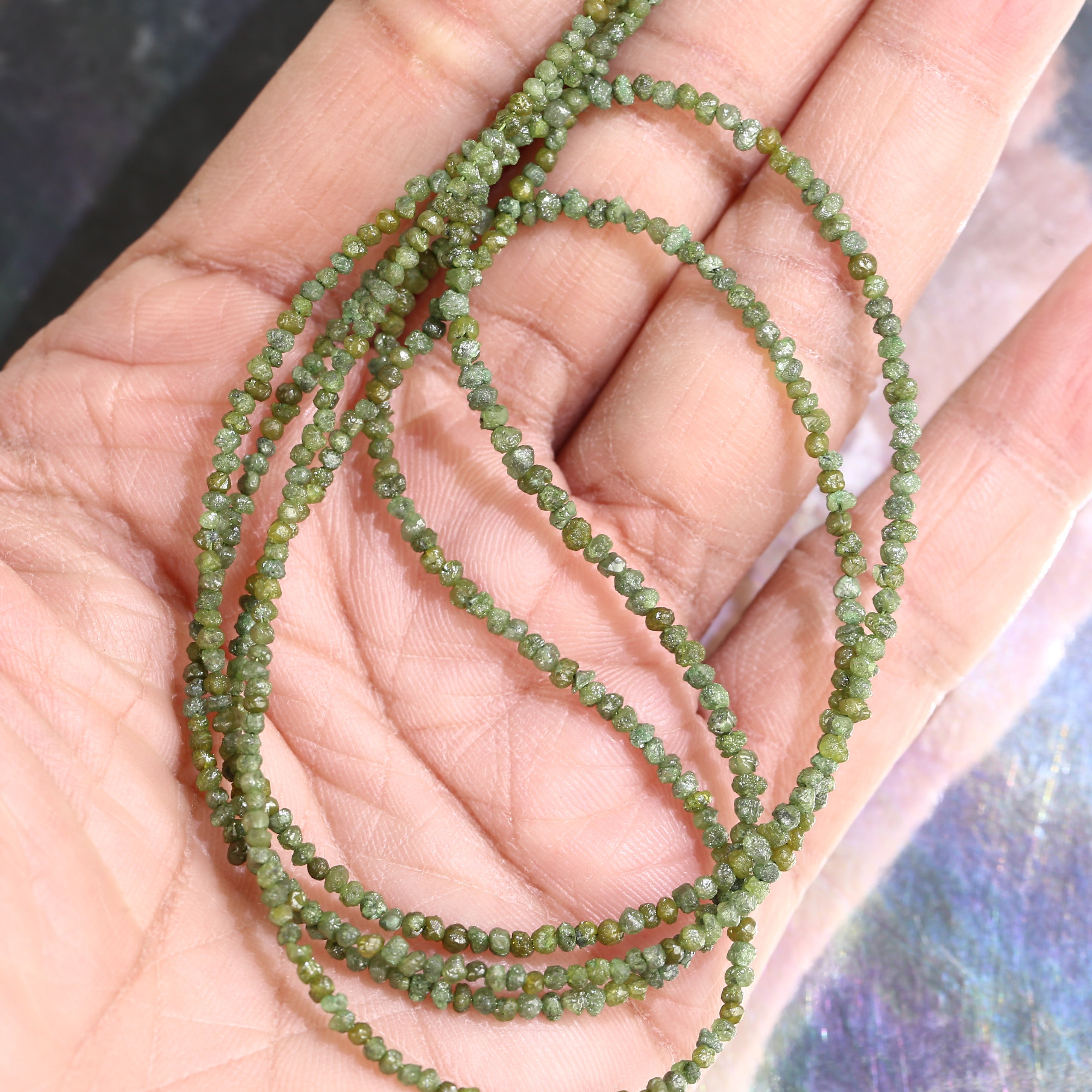 15 Carat Natural Rough Diamonds Beads Strand Green Raw Diamonds Beads 1.30-2 MM