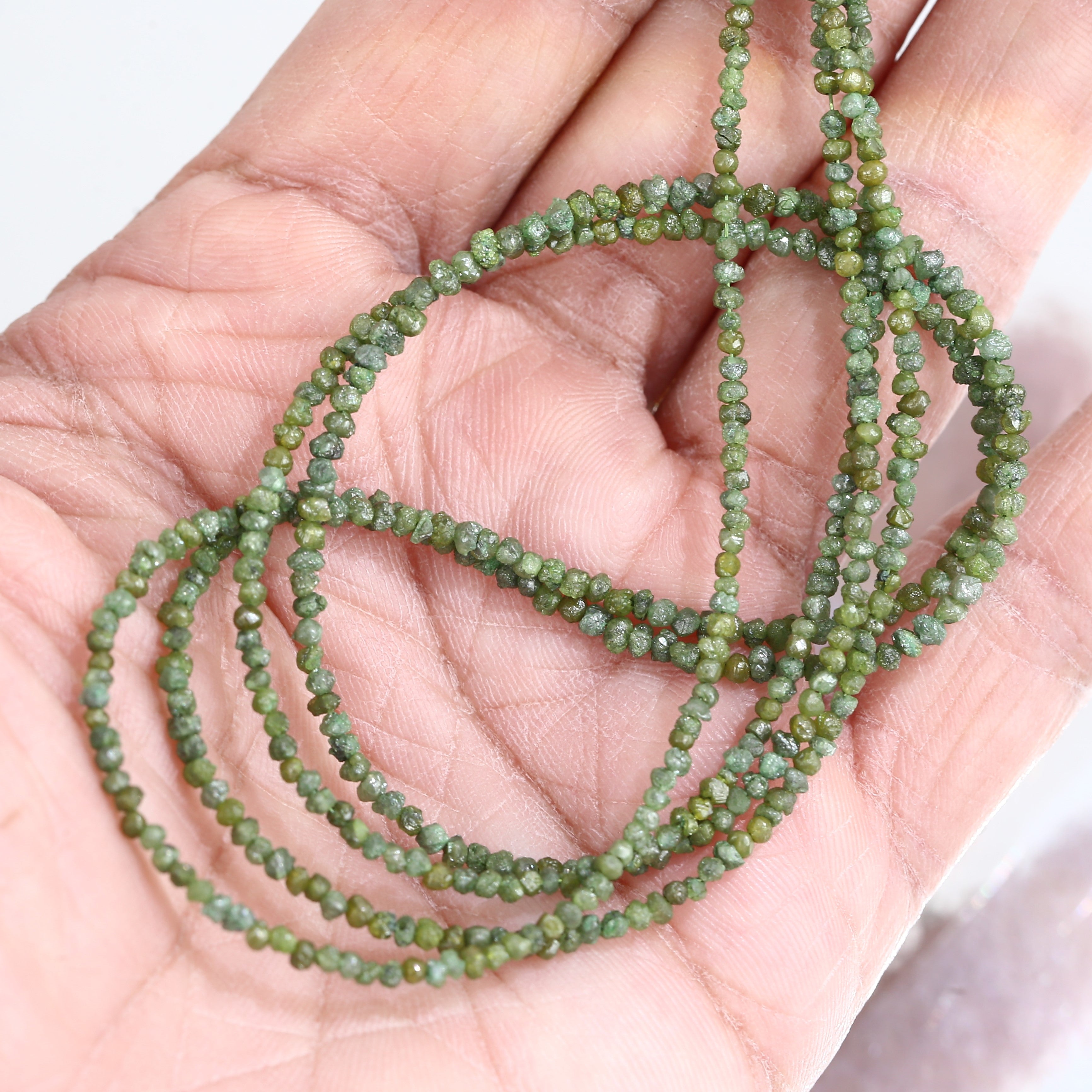 15 Carat Natural Rough Diamonds Beads Strand Green Raw Diamonds Beads 1.30-2 MM