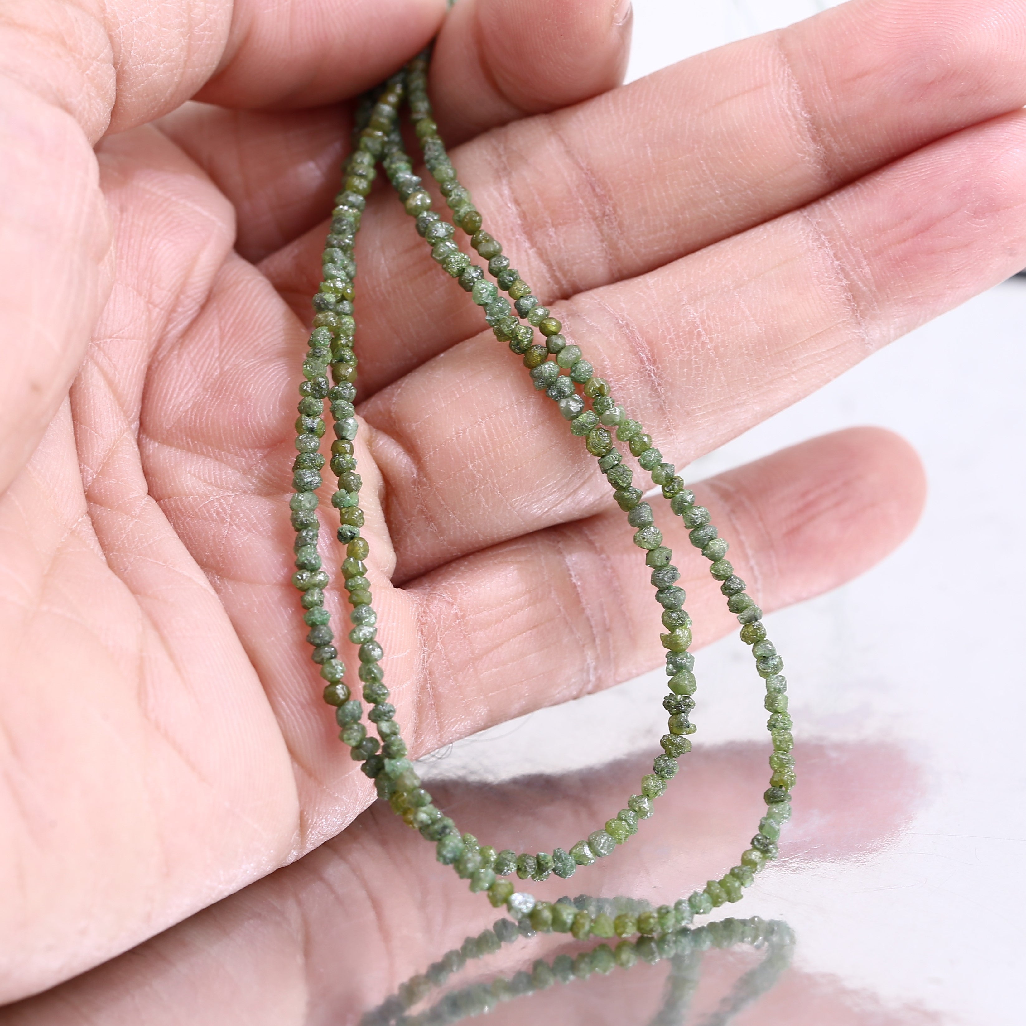 15 Carat Natural Rough Diamonds Beads Strand Green Raw Diamonds Beads 1.30-2 MM