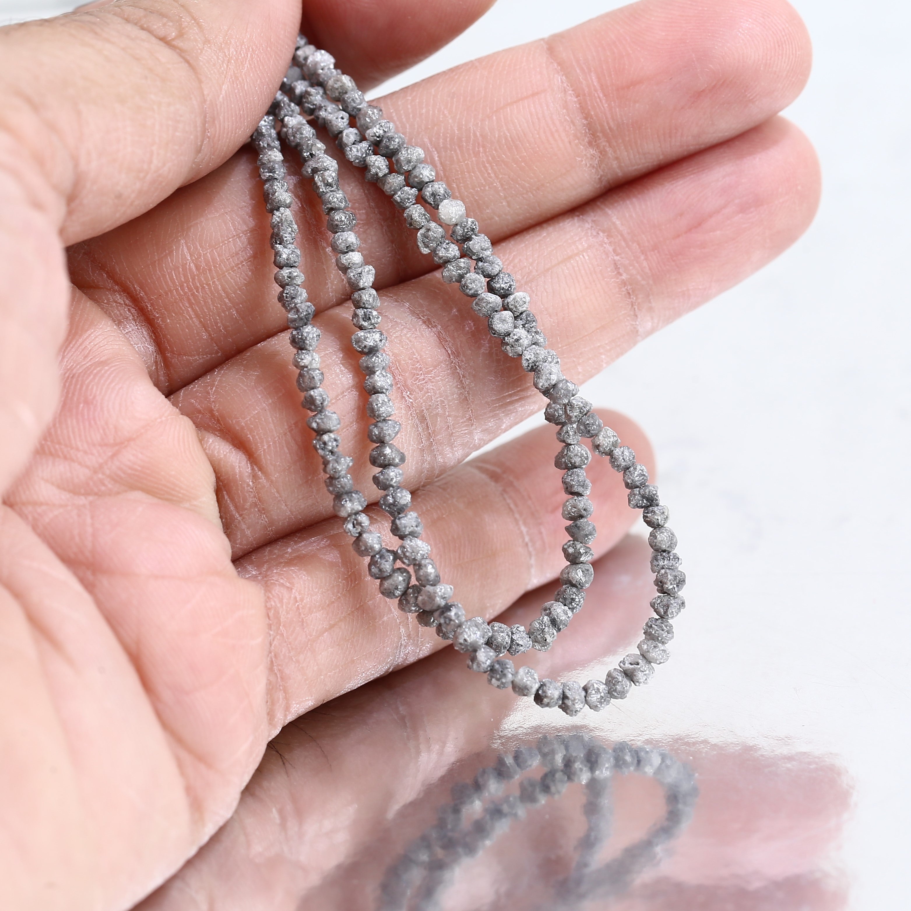 20.00 Carat Natural Gray Diamond Beads Rough Uncut Strand 1.30-2 MM