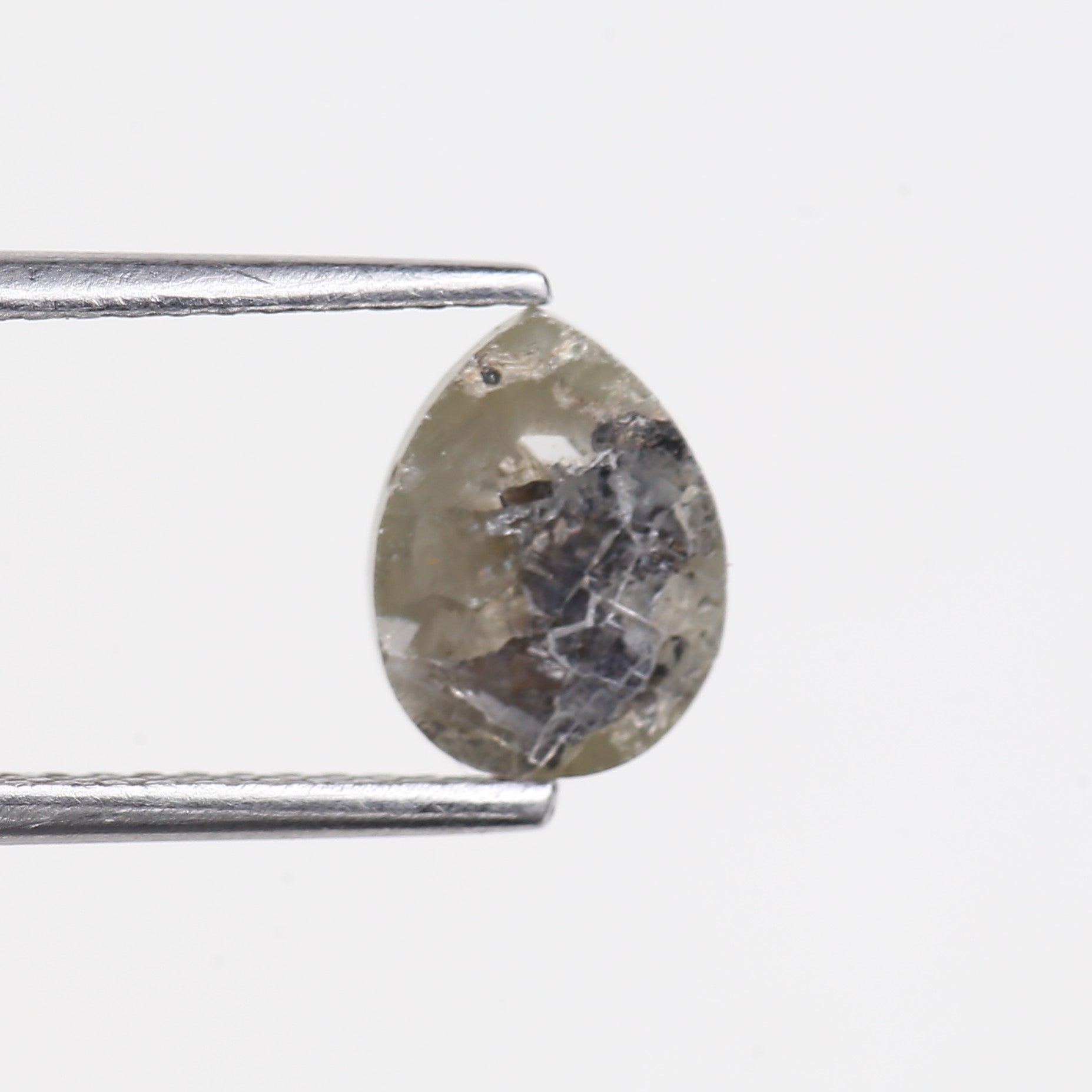 1.28 Carat Natural Pear Rose Cut Salt and Pepper Diamond 8.1 MM