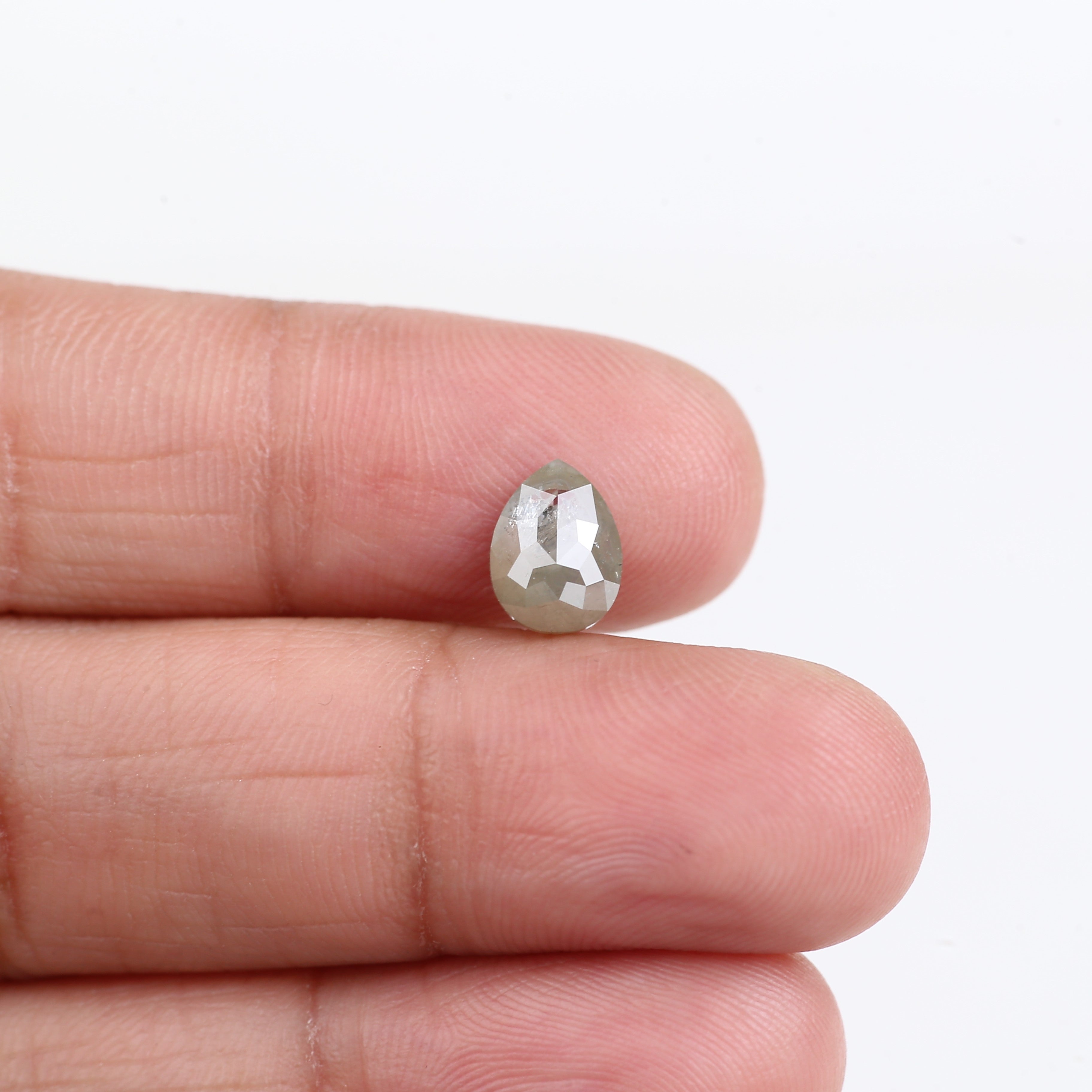 1.28 Carat Natural Pear Rose Cut Salt and Pepper Diamond 8.1 MM
