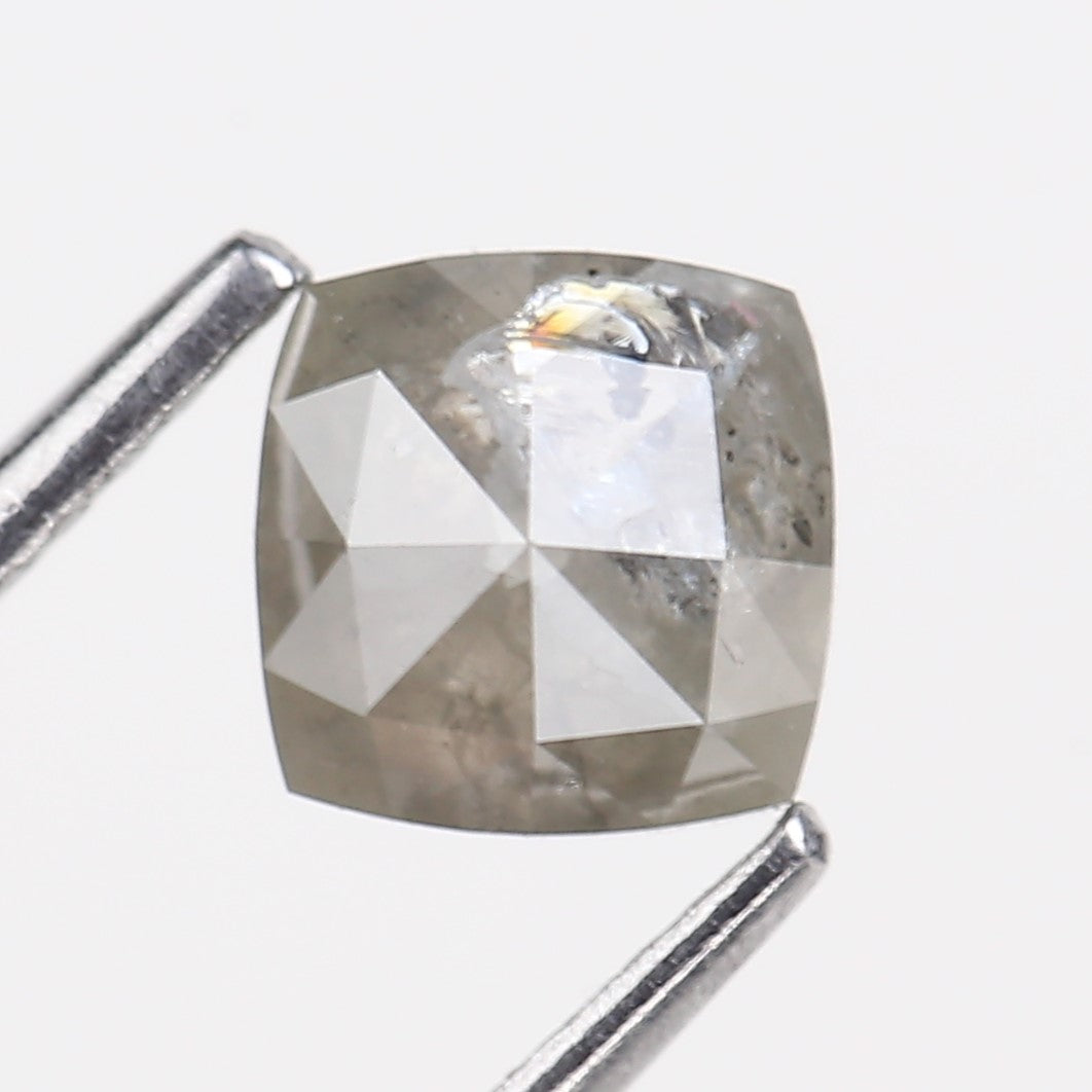 1.08 Carat Natural Rose Cut Cushion Salt and Pepper Diamond 5.66 MM