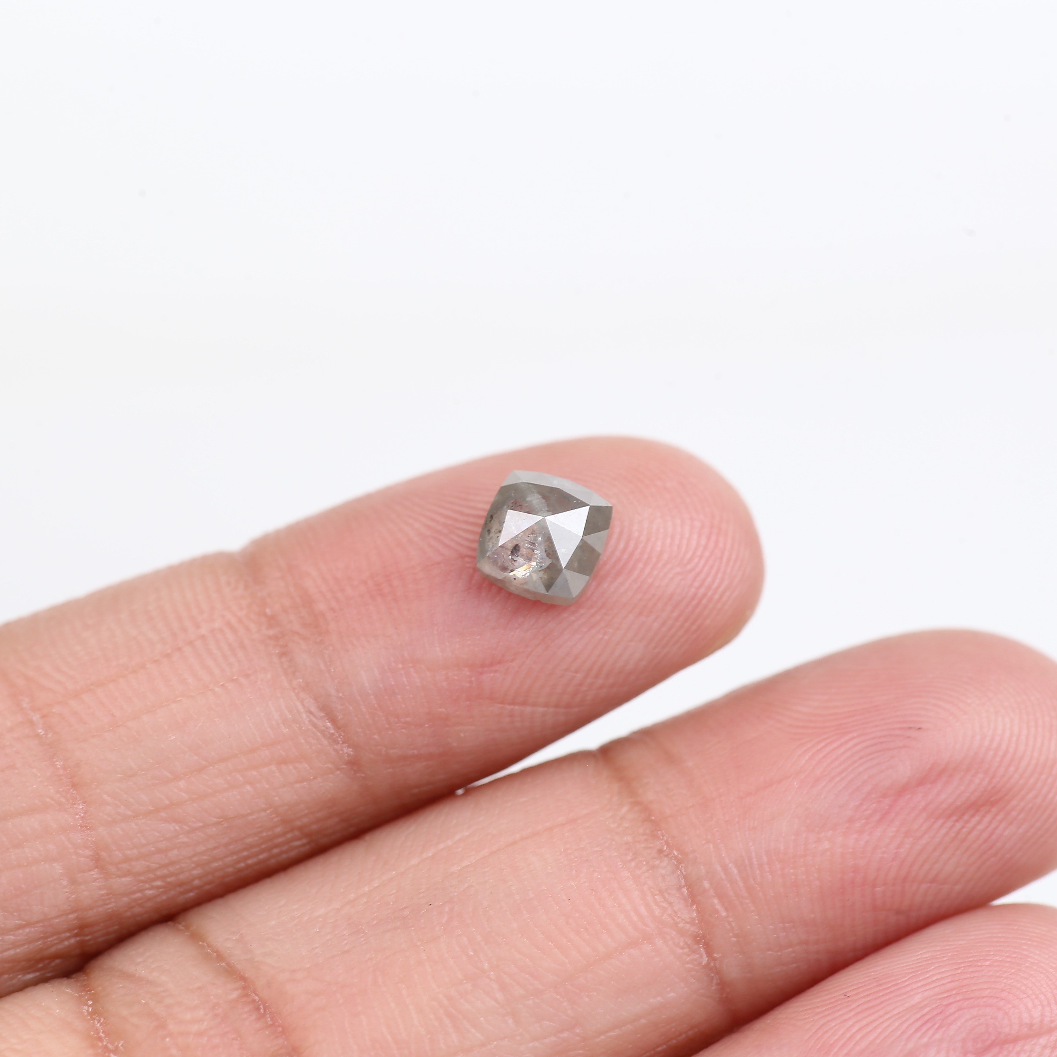1.08 Carat Natural Rose Cut Cushion Salt and Pepper Diamond 5.66 MM