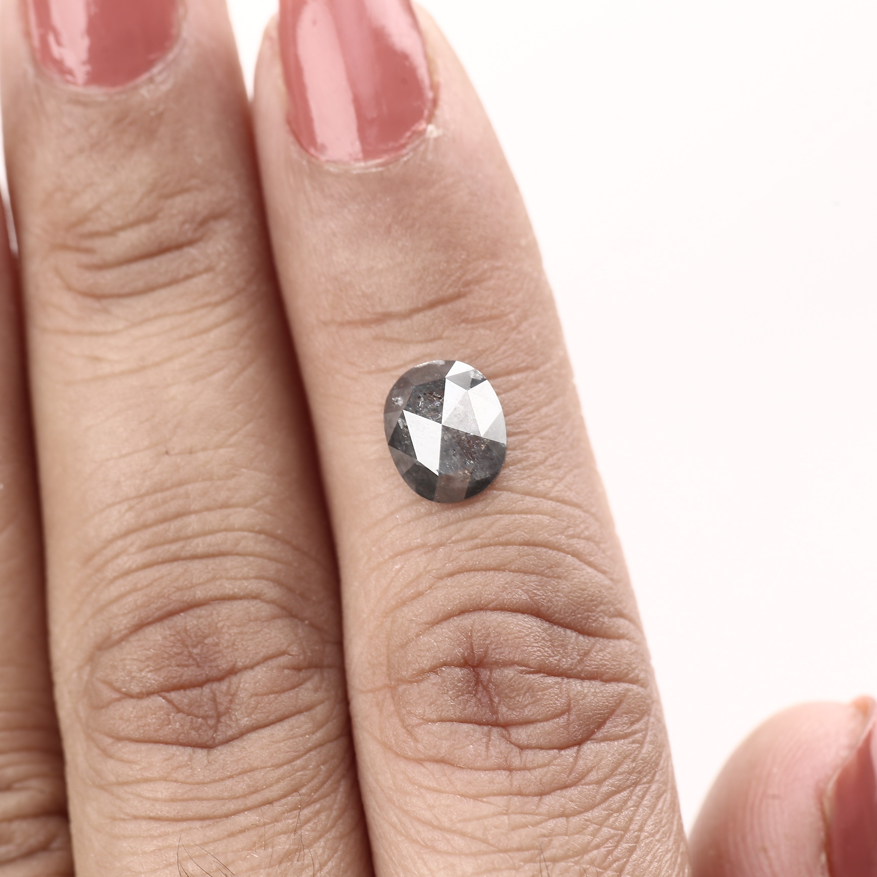 1.70 Carat Oval Rose Cut Natural Loose Salt and Pepper Diamond 8.20 MM