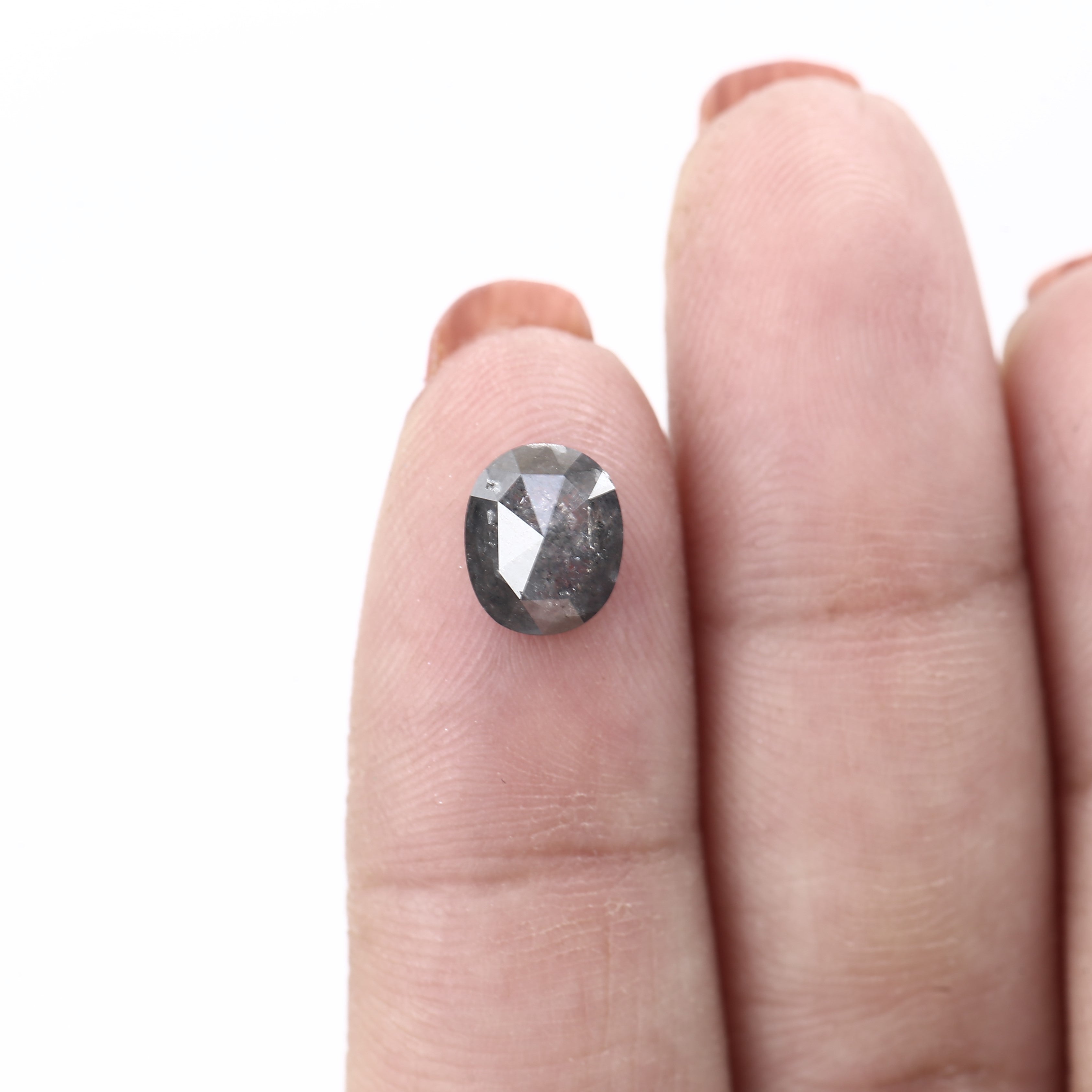 1.70 Carat Oval Rose Cut Natural Loose Salt and Pepper Diamond 8.20 MM