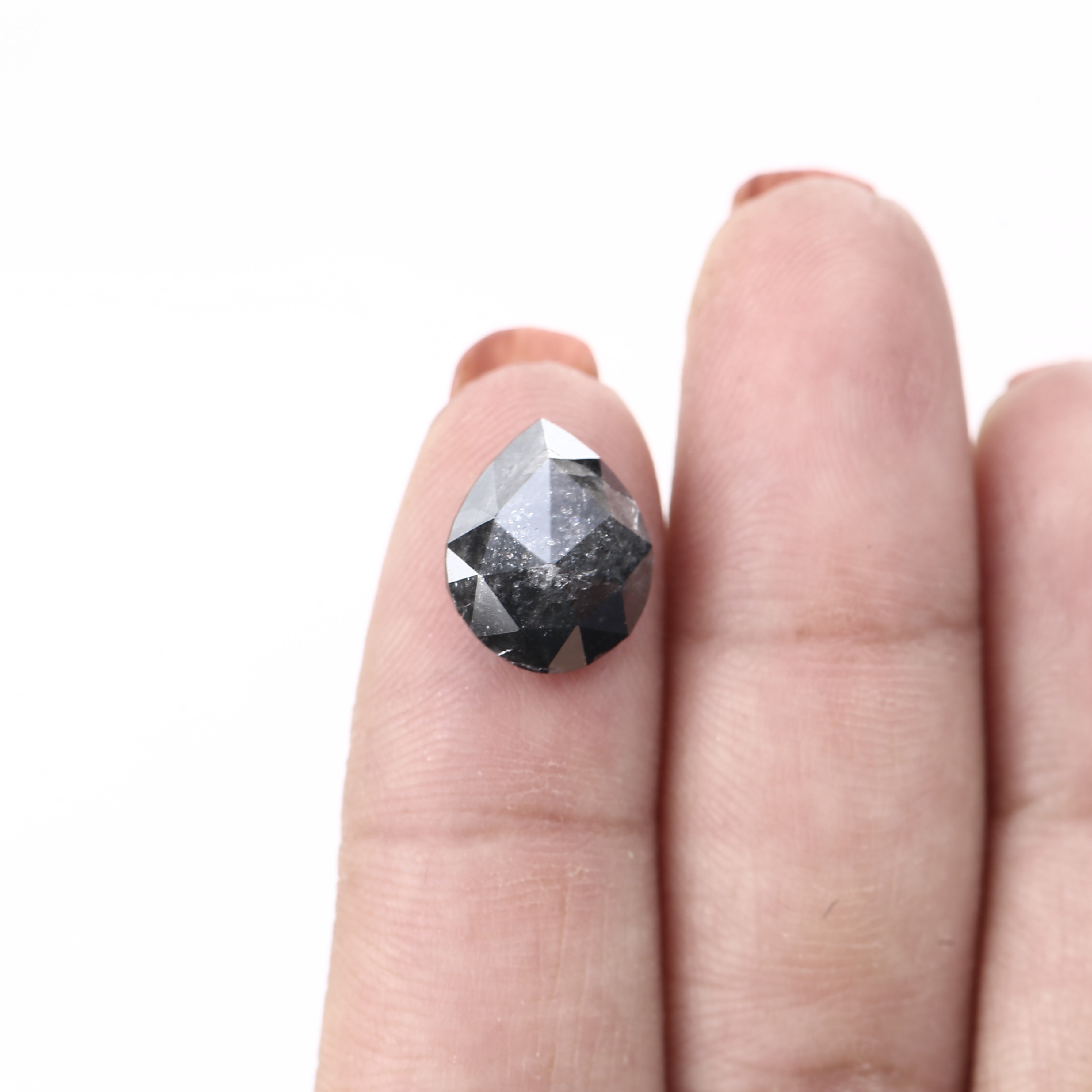 3.72 Carat Natural Pear Rose Cut Salt and Pepper Diamond 12.43 MM
