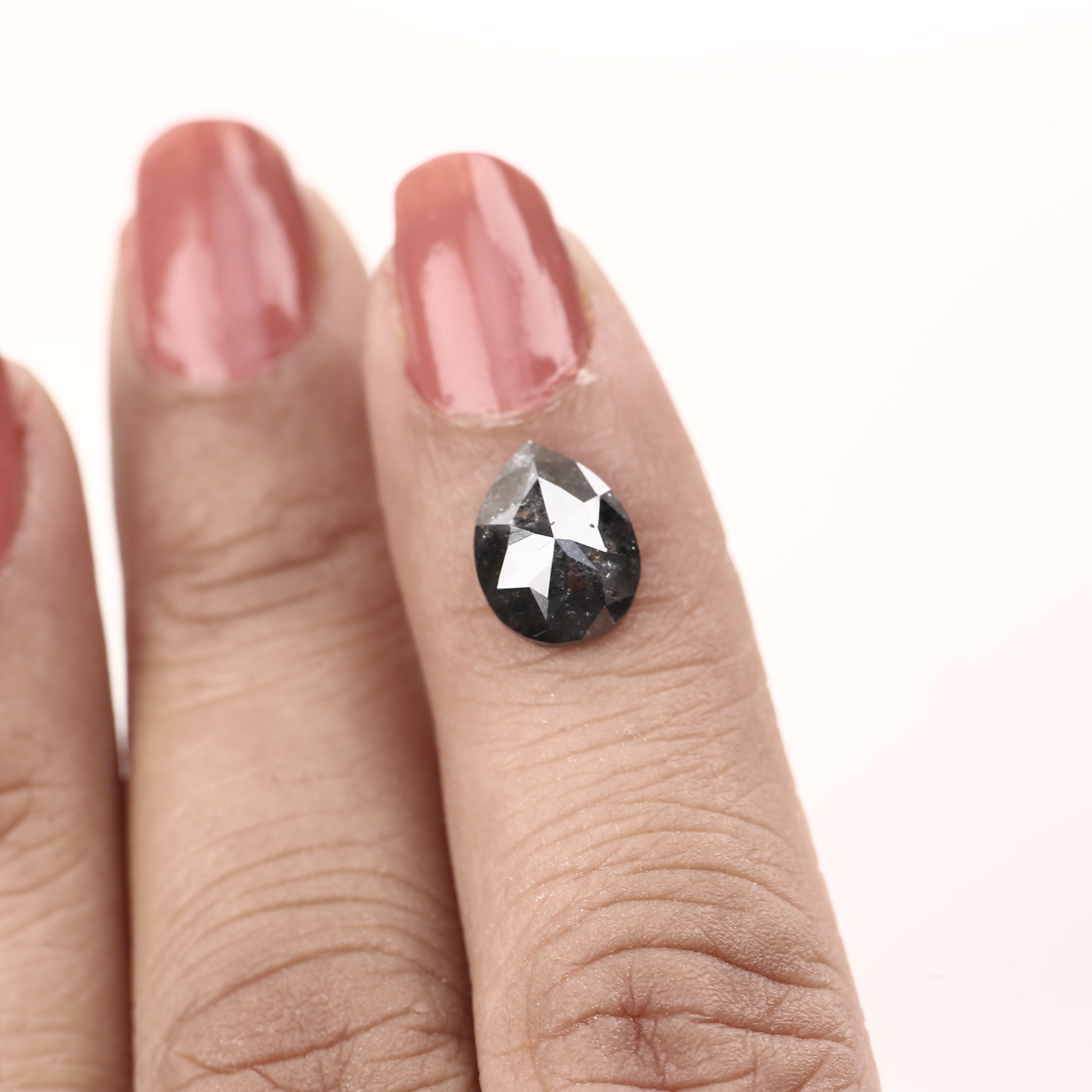 2 Carat Salt and pepper Diamond Natural Black Pear Rose Cut 9.8 MM