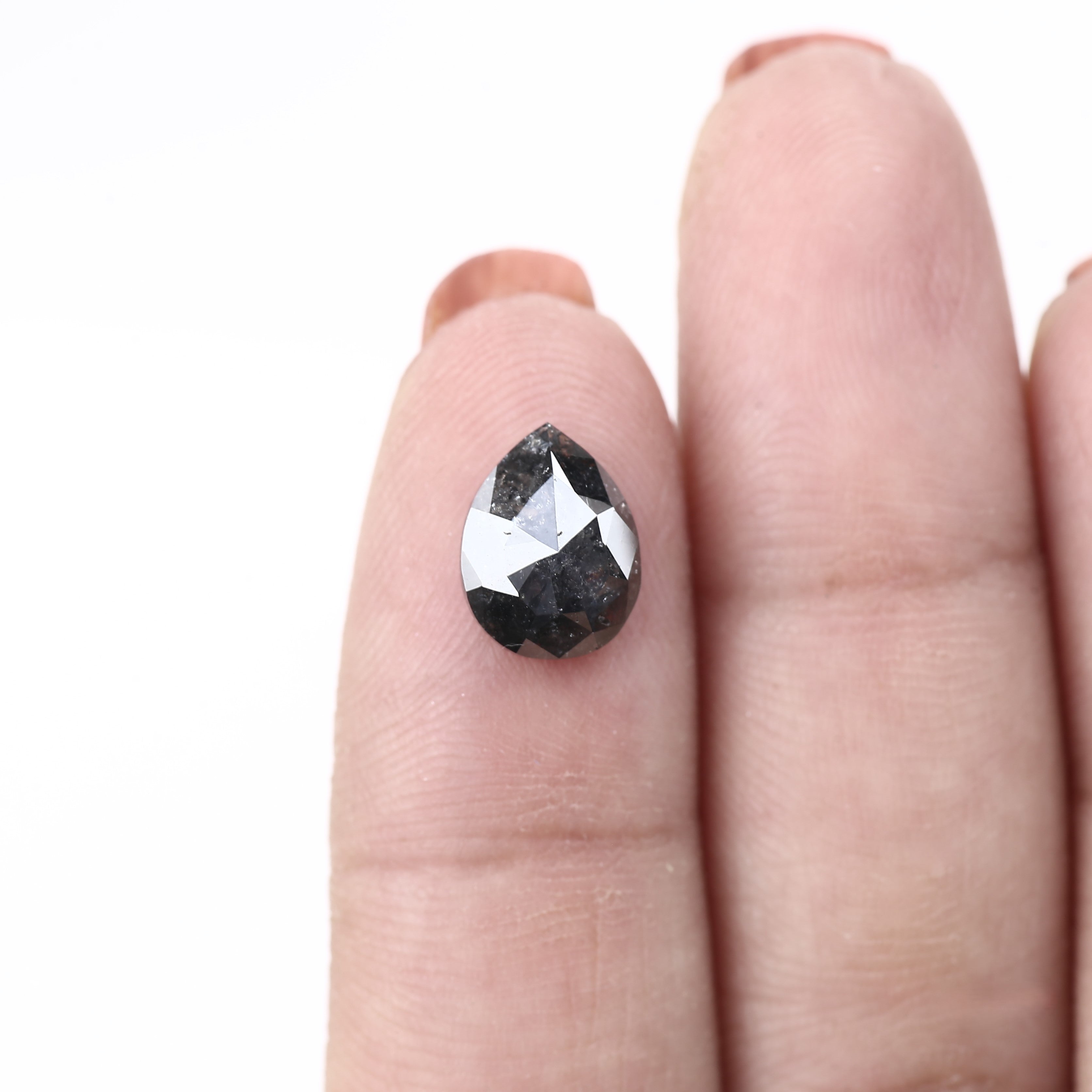 2 Carat Salt and pepper Diamond Natural Black Pear Rose Cut 9.8 MM