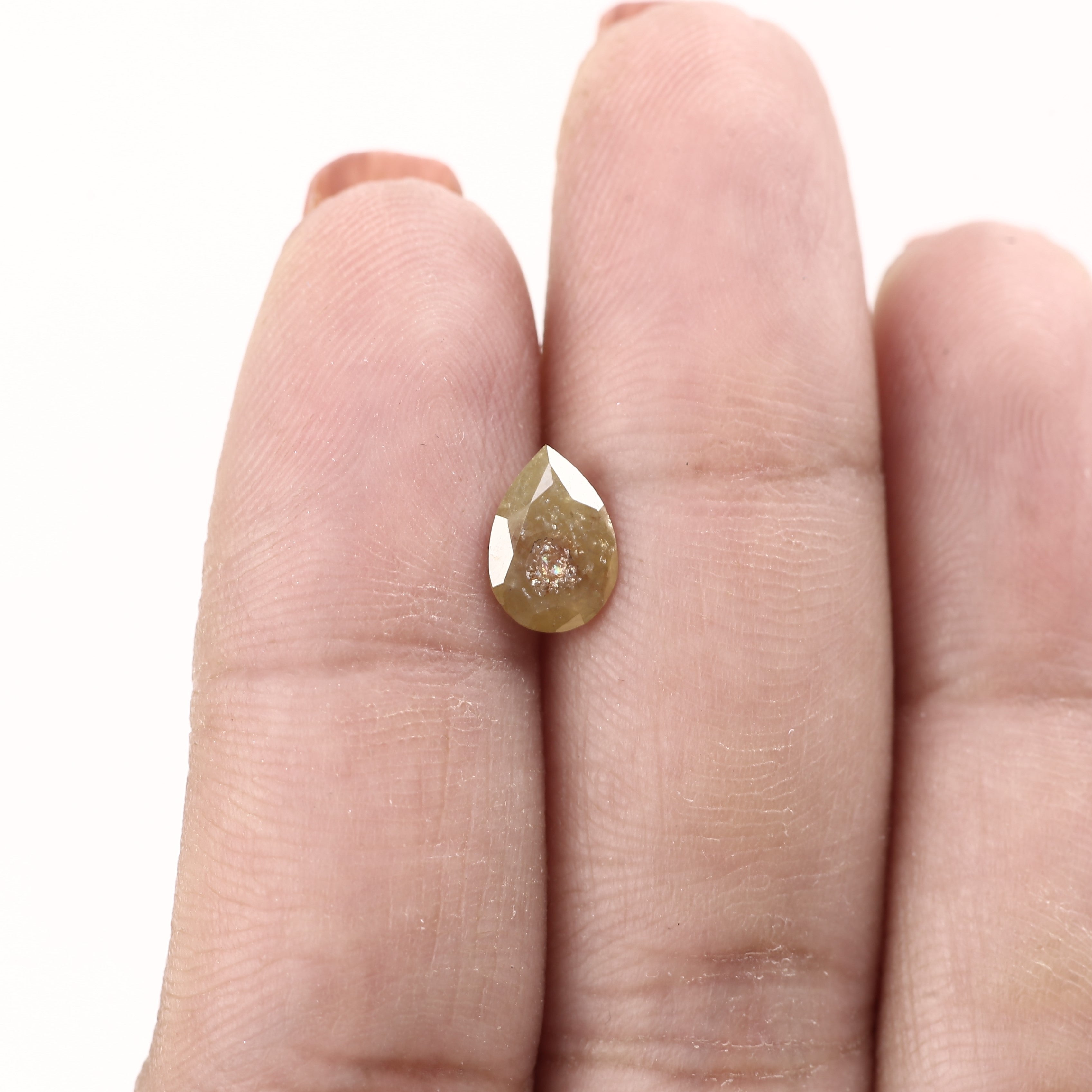 0.92 Carat Rustic Diamond Natural Yellow Pear Brilliant Cut 8.4 MM