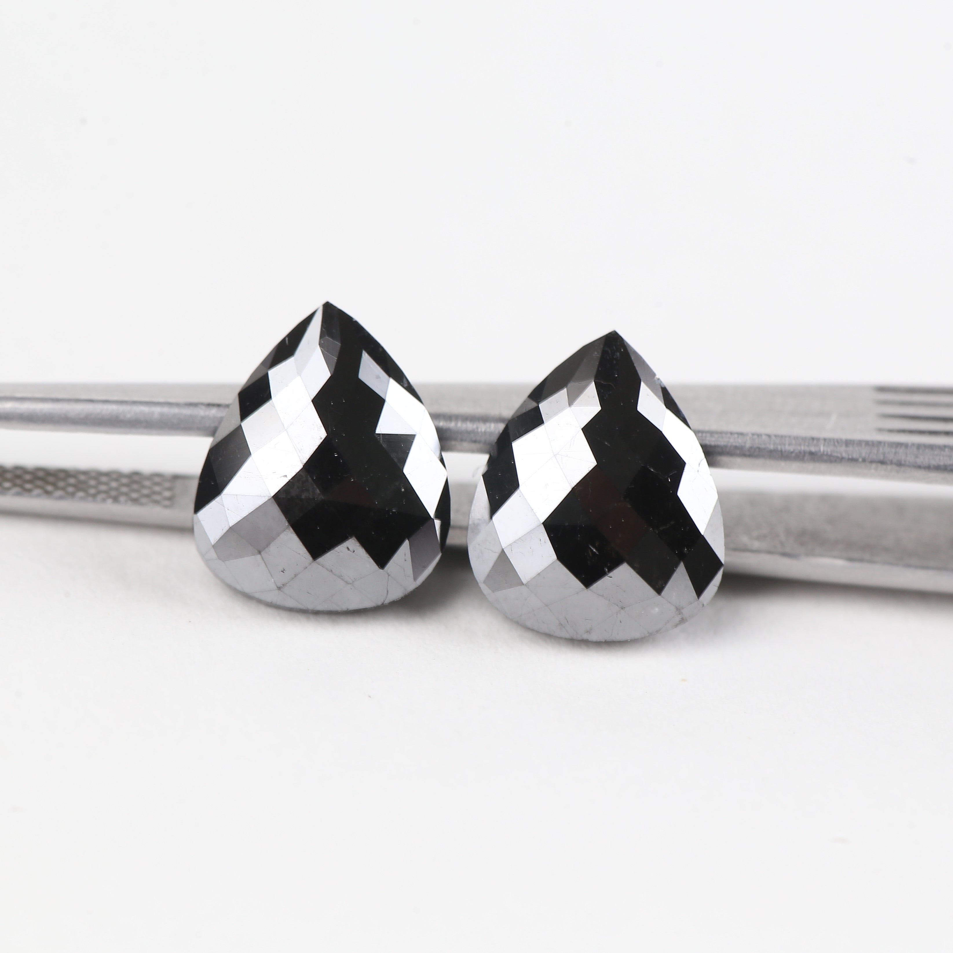 5.87 Carat Pear Checker Cut Natural Black Diamond Pair 11.63 MM